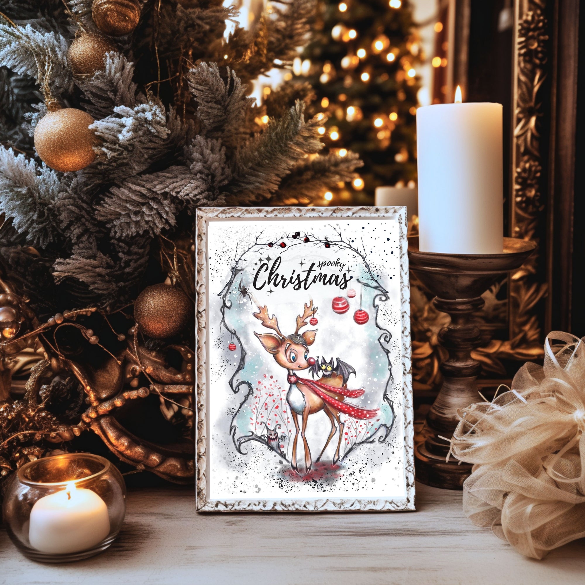 Spooky Christmas Postkarte mit Rudolf dem Rentier