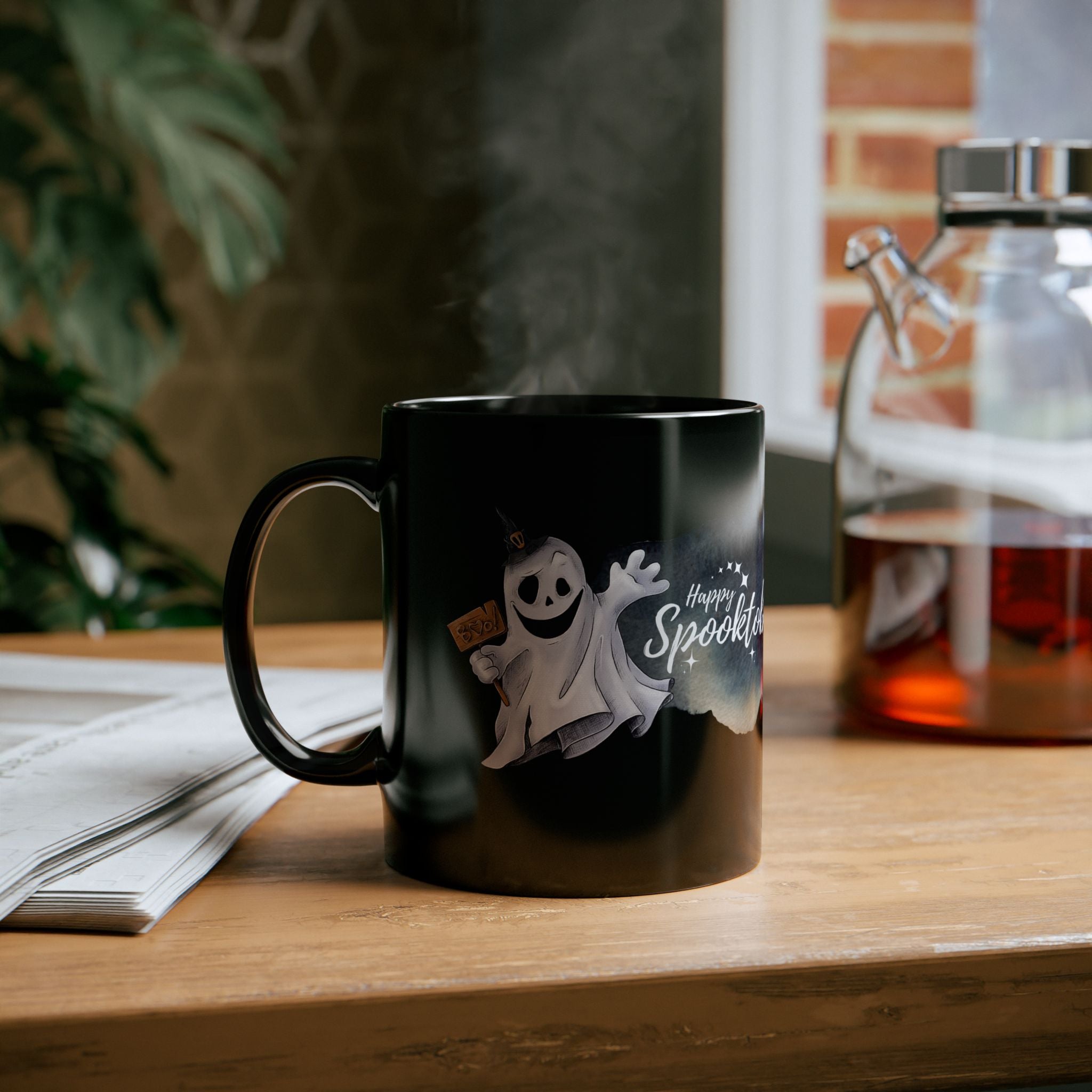 Halloween Tasse Spooktober – Schwarze Geist Tasse für Gothics, Halloween Fans & deinen Halloween Adventskalender