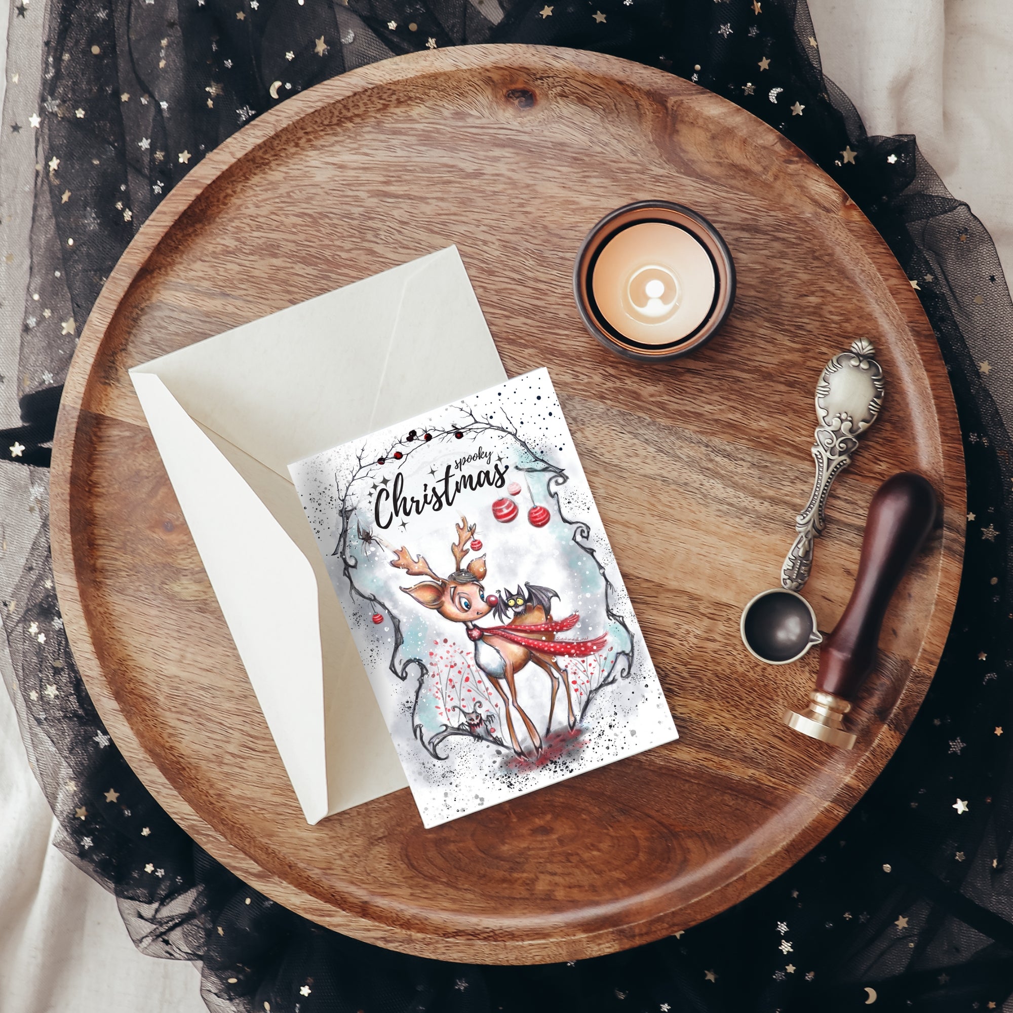 Spooky Christmas Postkarte mit Rudolf dem Rentier