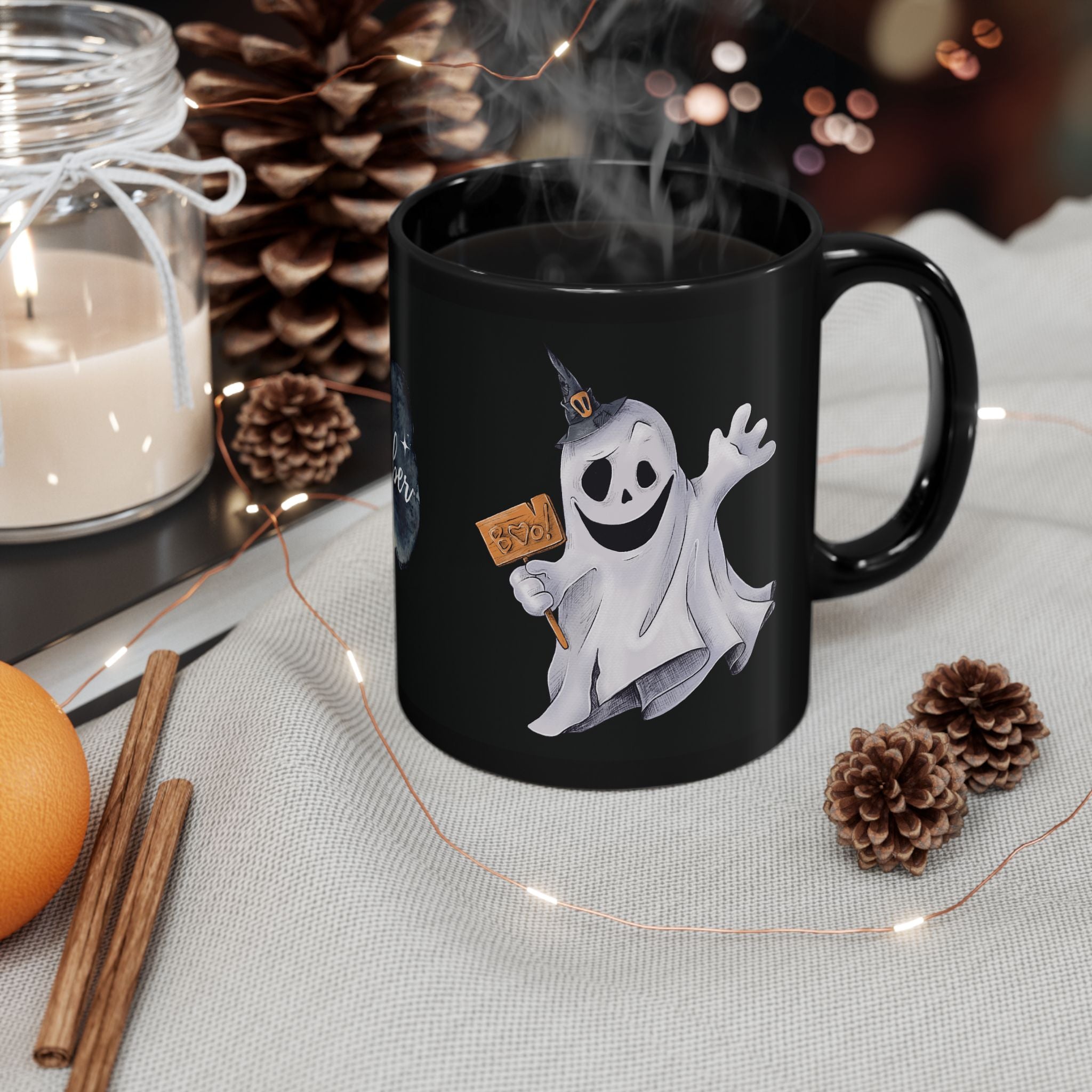 Halloween Tasse Spooktober – Schwarze Geist Tasse für Gothics, Halloween Fans & deinen Halloween Adventskalender