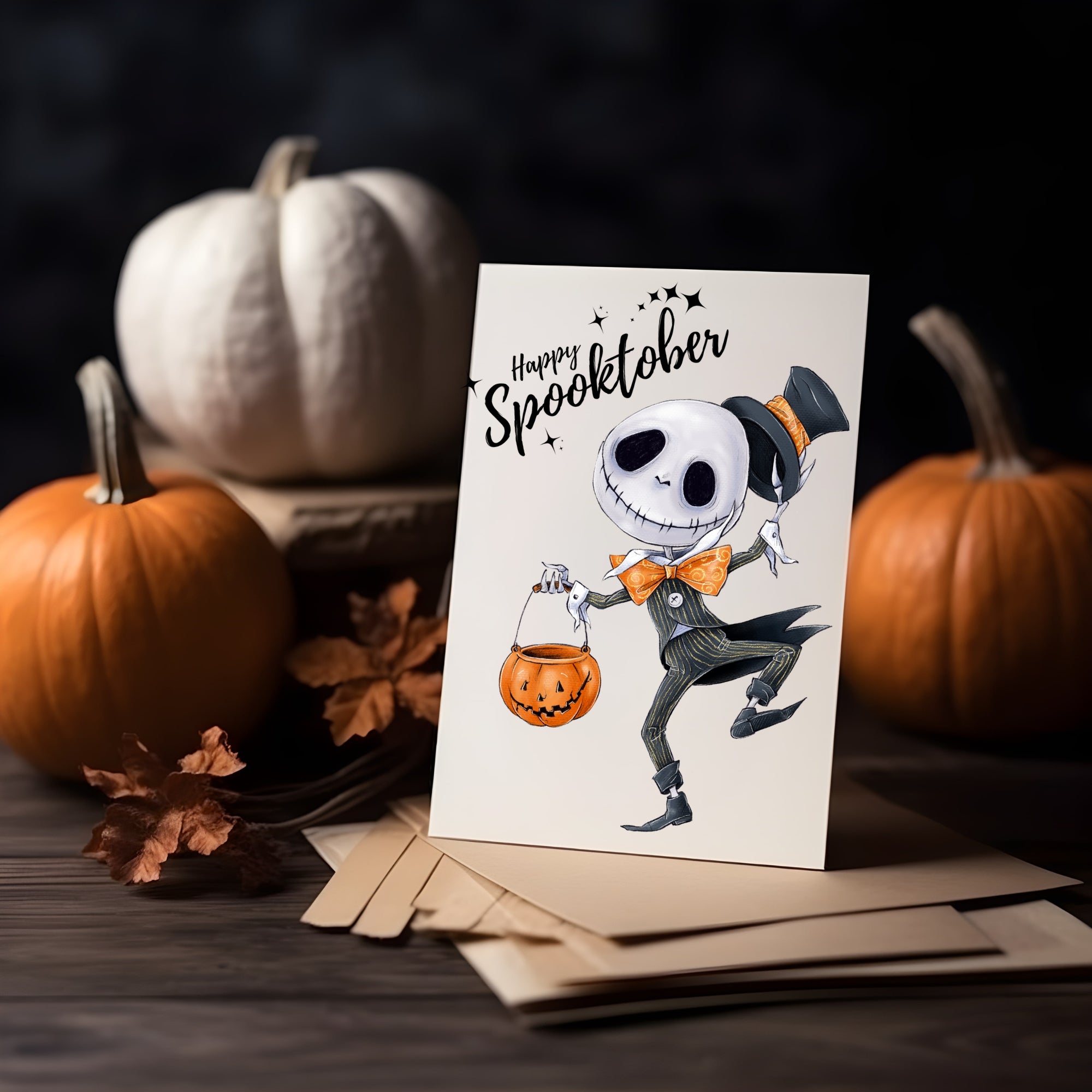 Happy Spooktober Postkarte mit Pumpkin King