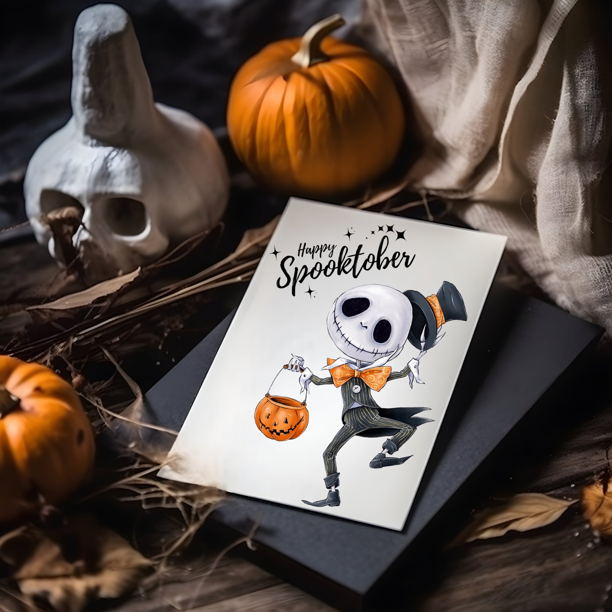 Happy Spooktober Postkarte mit Pumpkin King