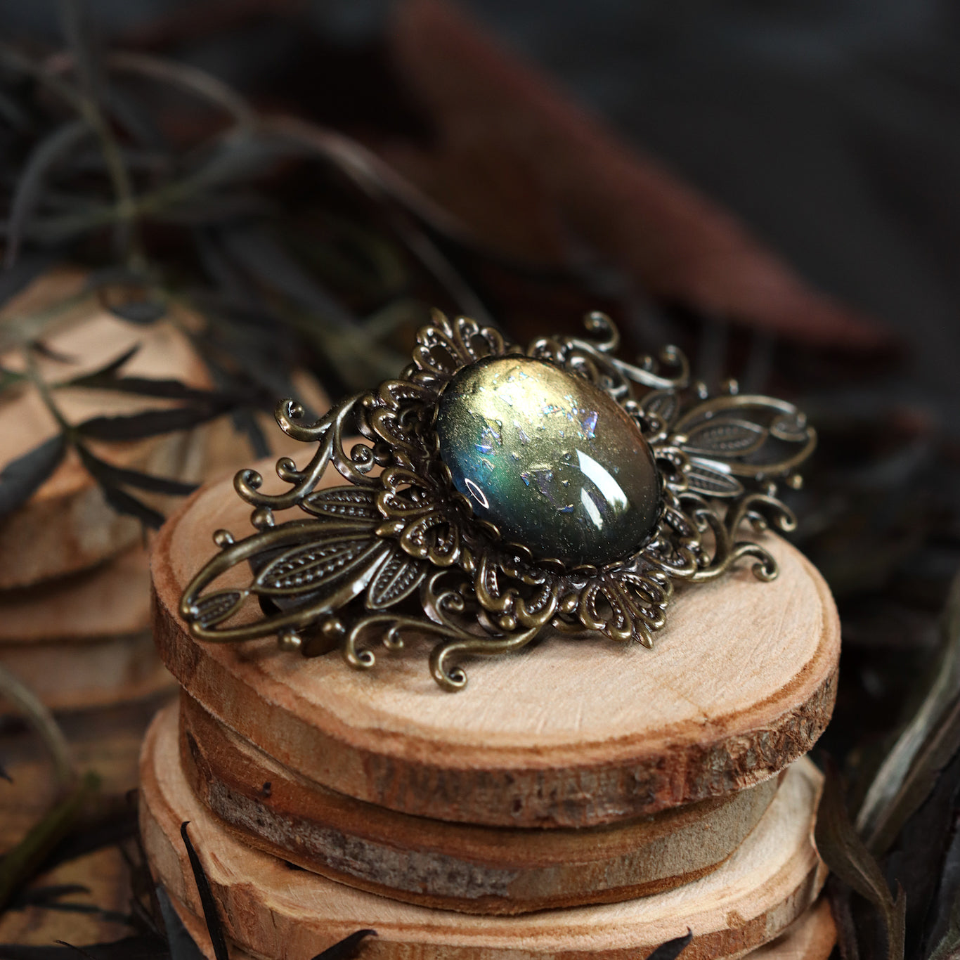 Haarspange Jugendstil bronze rund