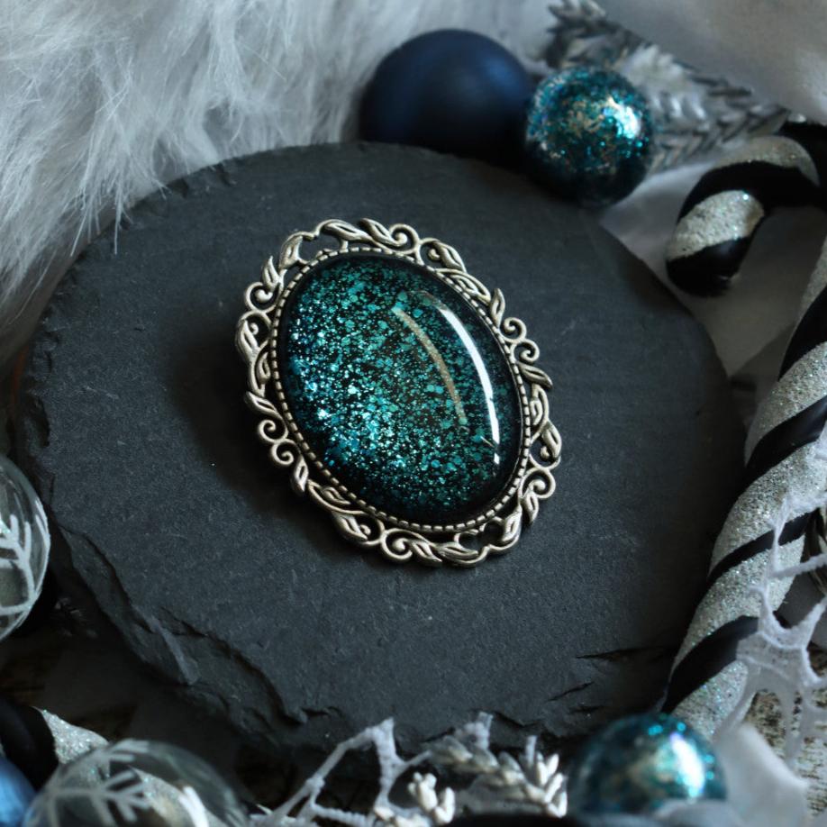 Brosche groß Türkis Glitzer