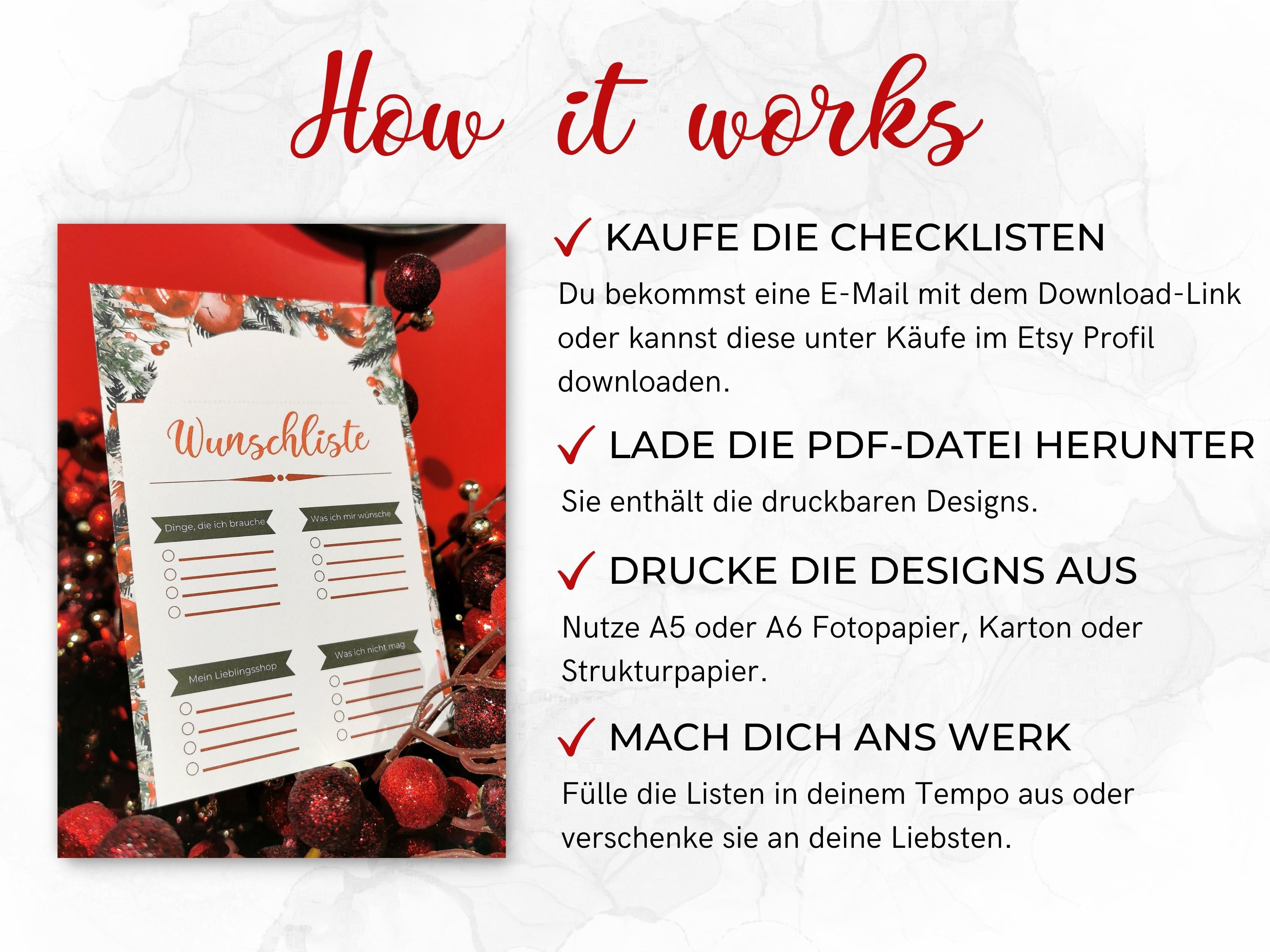 Weihnachten Checklisten in rot mit Tanne