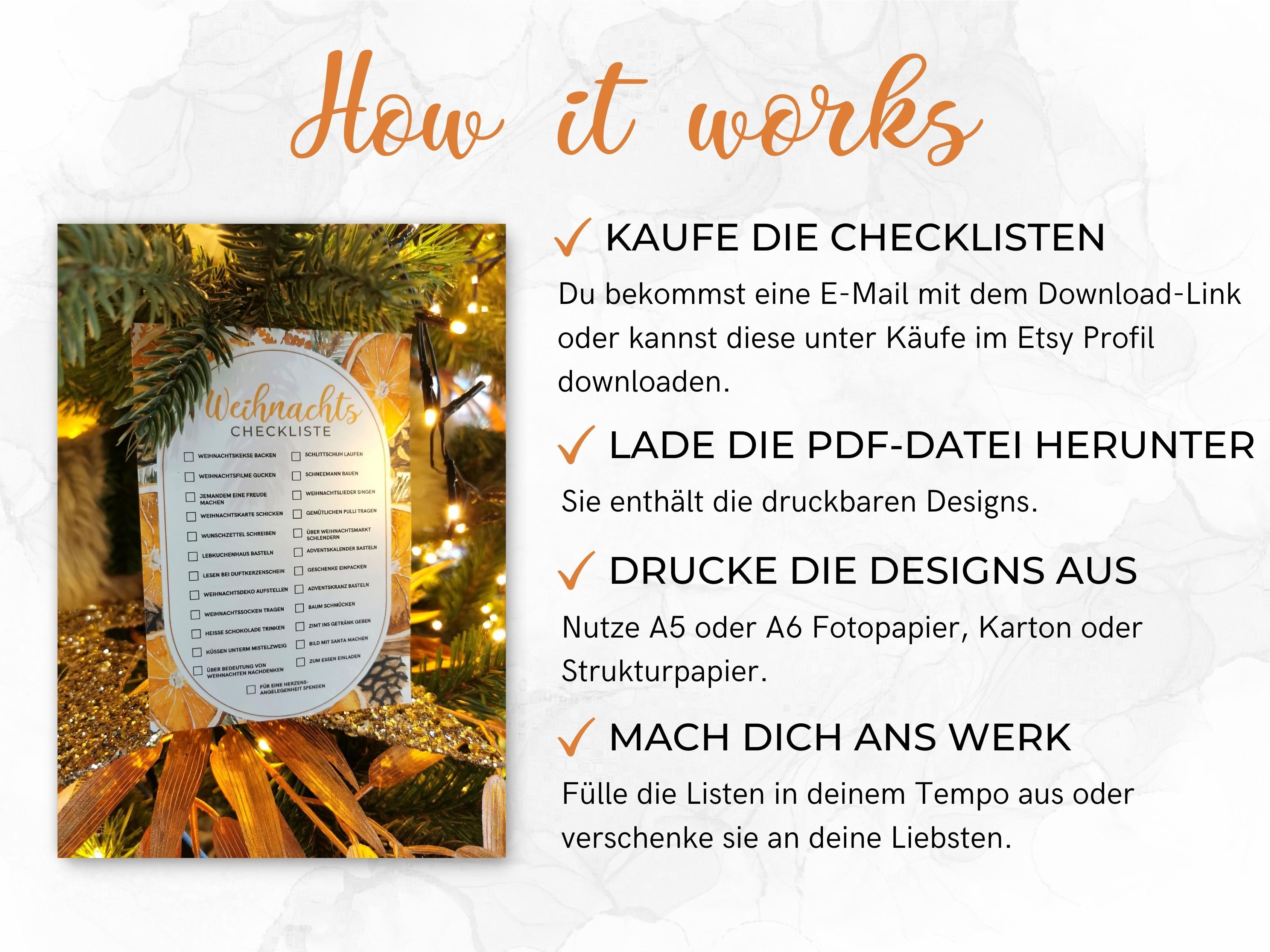 Weihnachten Checklisten in Orange