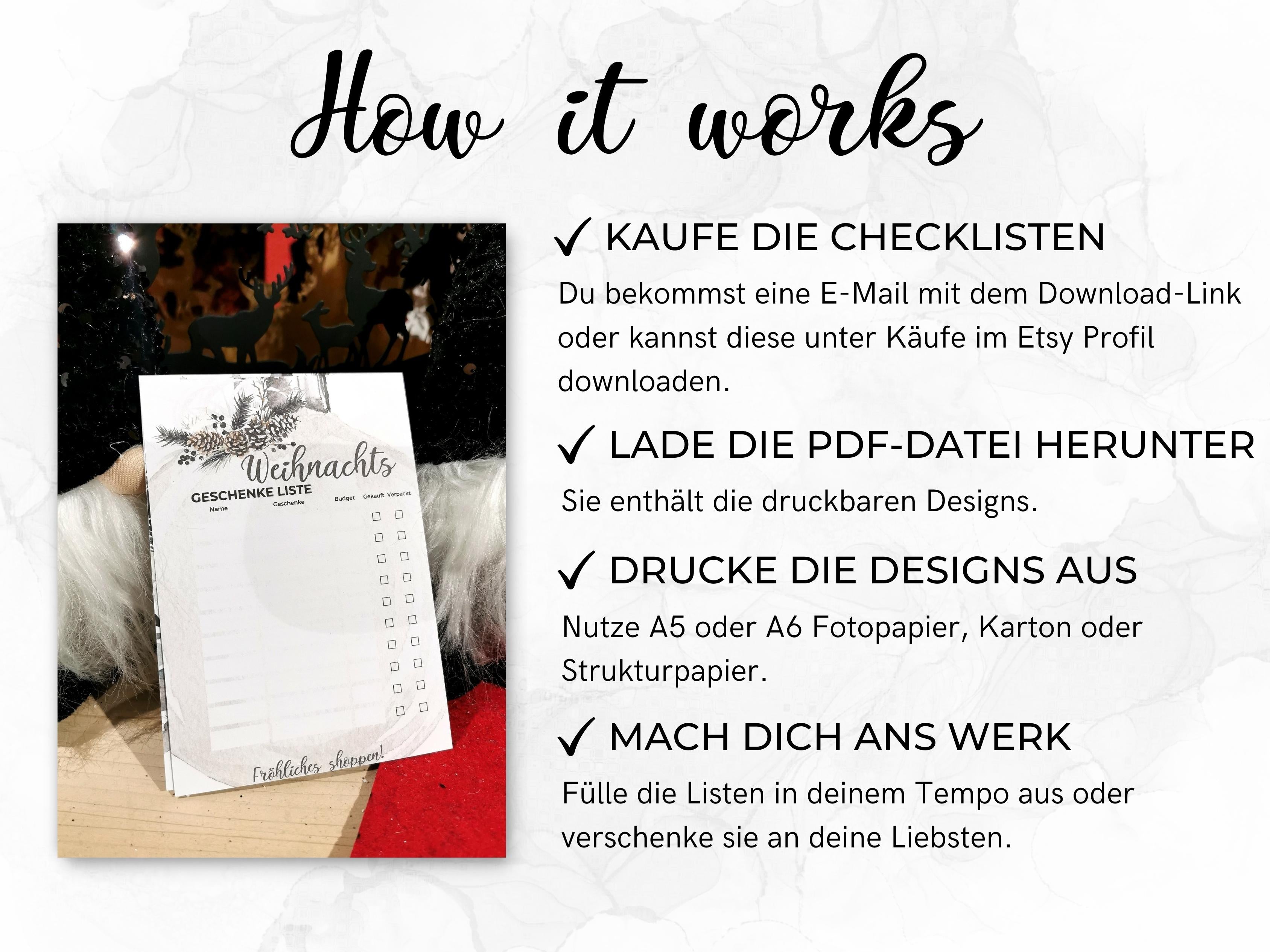 Weihnachten Checklisten in Schwarz-weiß