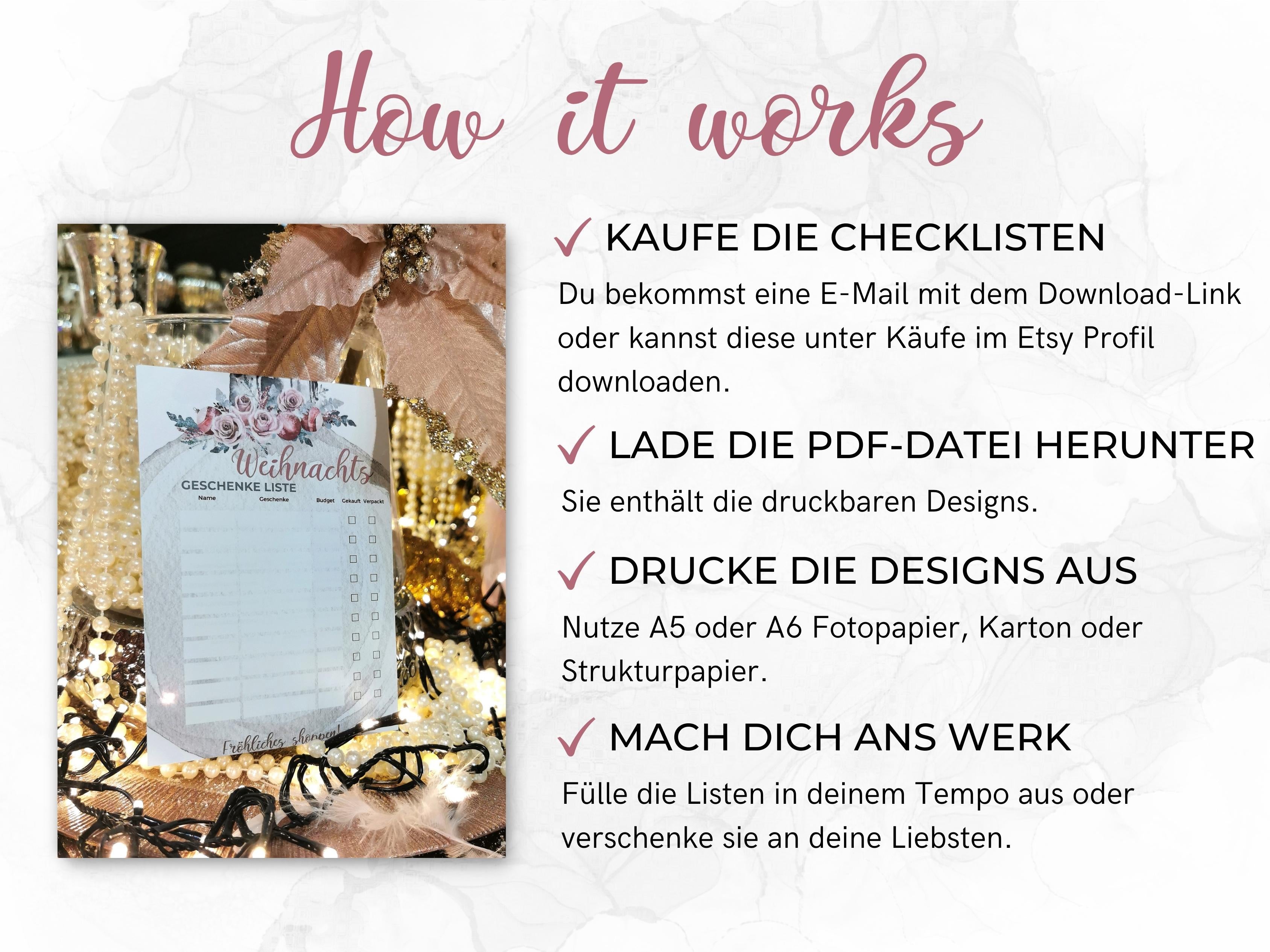 Weihnachten Checklisten in Rosa