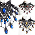 Gothic Choker schwarz Wunschfarbe mit Tropfen, aus Spitze mit farbigen Glassteinen als Gothic Schmuck und für Vampir Cosplay -Chokers- BloodyBrilliants