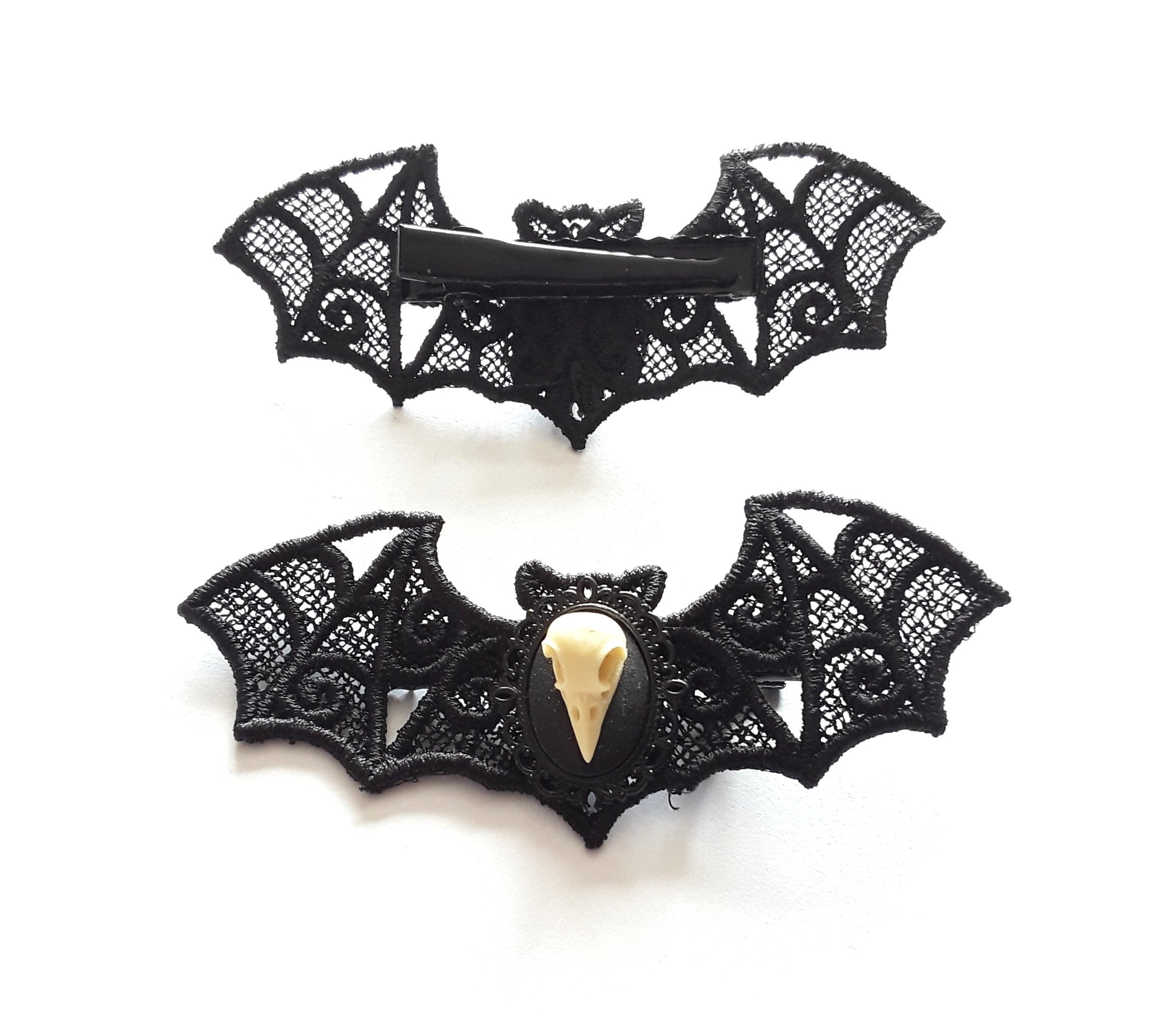 Fledermaus Haarspange mit Vogelschädel als Gothic Haarschmuck schwarz & Halloween Schmuck für Vampir Kostüm und Pagan Gothic Outfits -Hair Jewelry- BloodyBrilliants