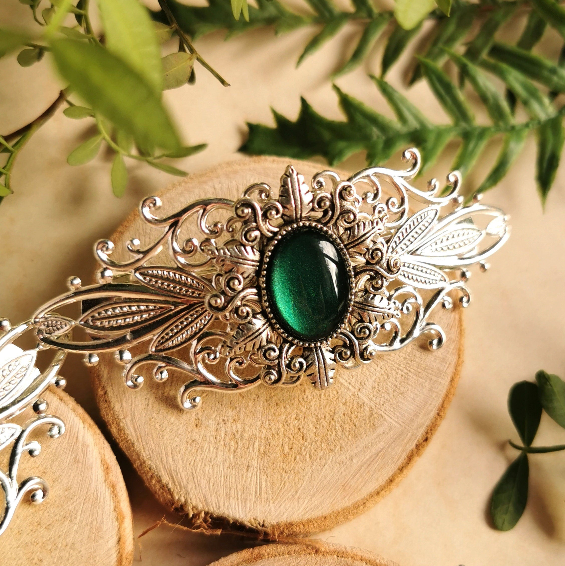 Haarspange silber Jugendstil als Gothic Schmuck, Mittelalterlicher Haarschmuck und Cosplay Accessoire als Dark Academia Geburtstagsgeschenk -Hair Jewelry- BloodyBrilliants