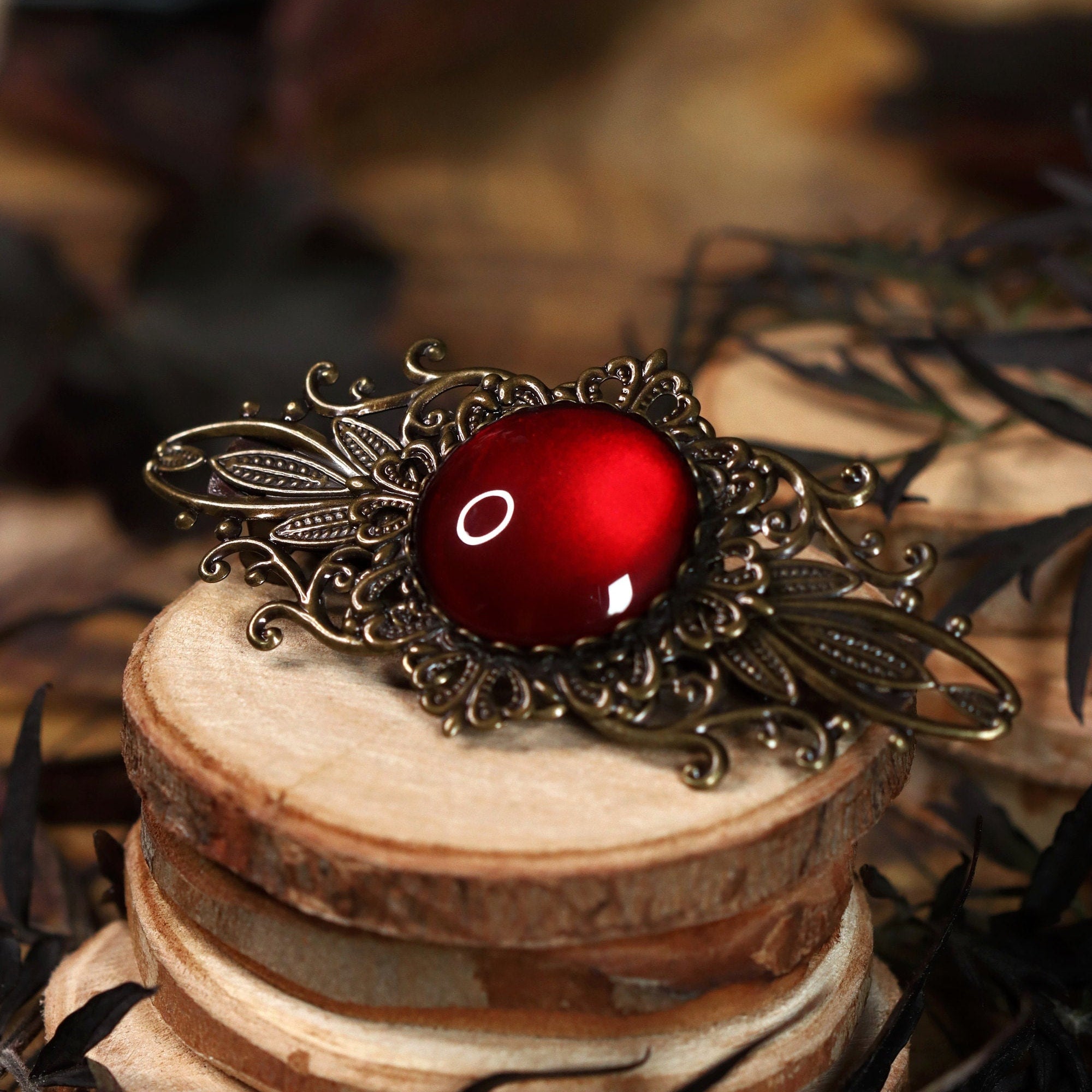 Haarspange bronze Jugendstil rund Haarschmuck und Haarclip als Cosplay Accessoire und Steampunk Geburtstagsgeschenk, Mittelalter Weihnachten -Hair Jewelry- BloodyBrilliants