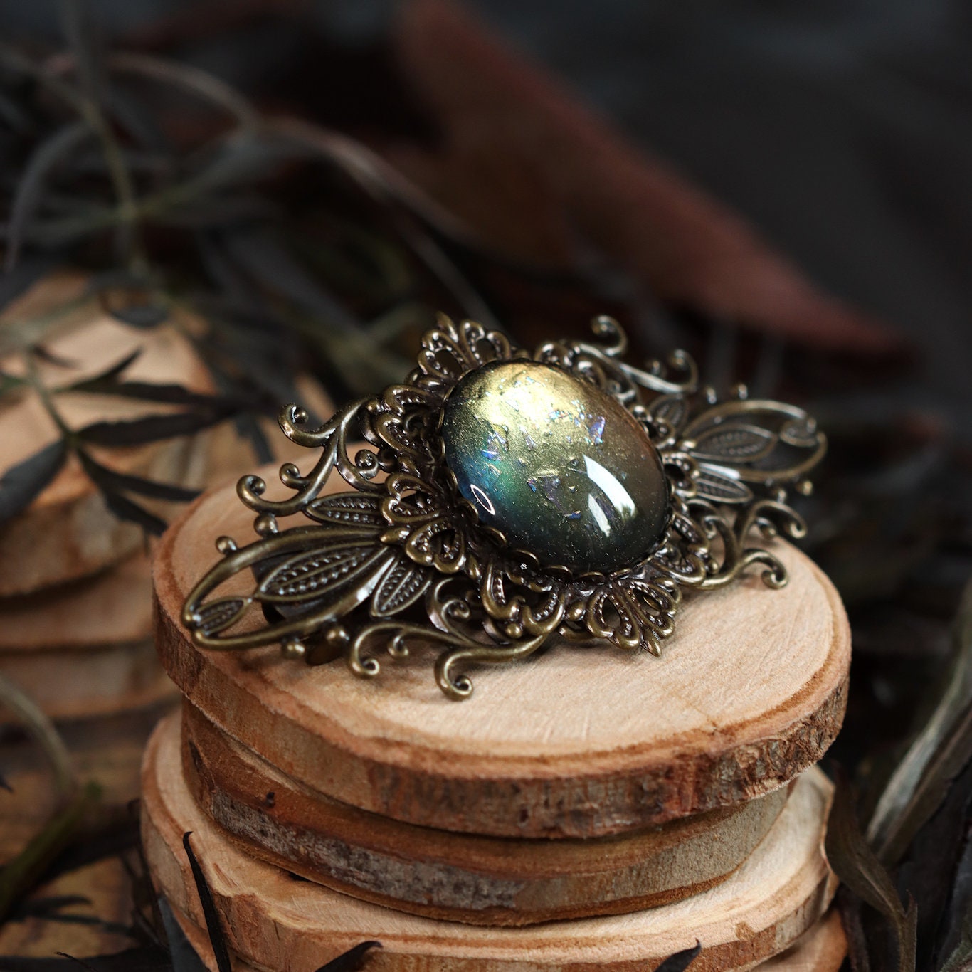 Haarspange bronze Jugendstil rund Haarschmuck und Haarclip als Cosplay Accessoire und Steampunk Geburtstagsgeschenk, Mittelalter Weihnachten -Hair Jewelry- BloodyBrilliants