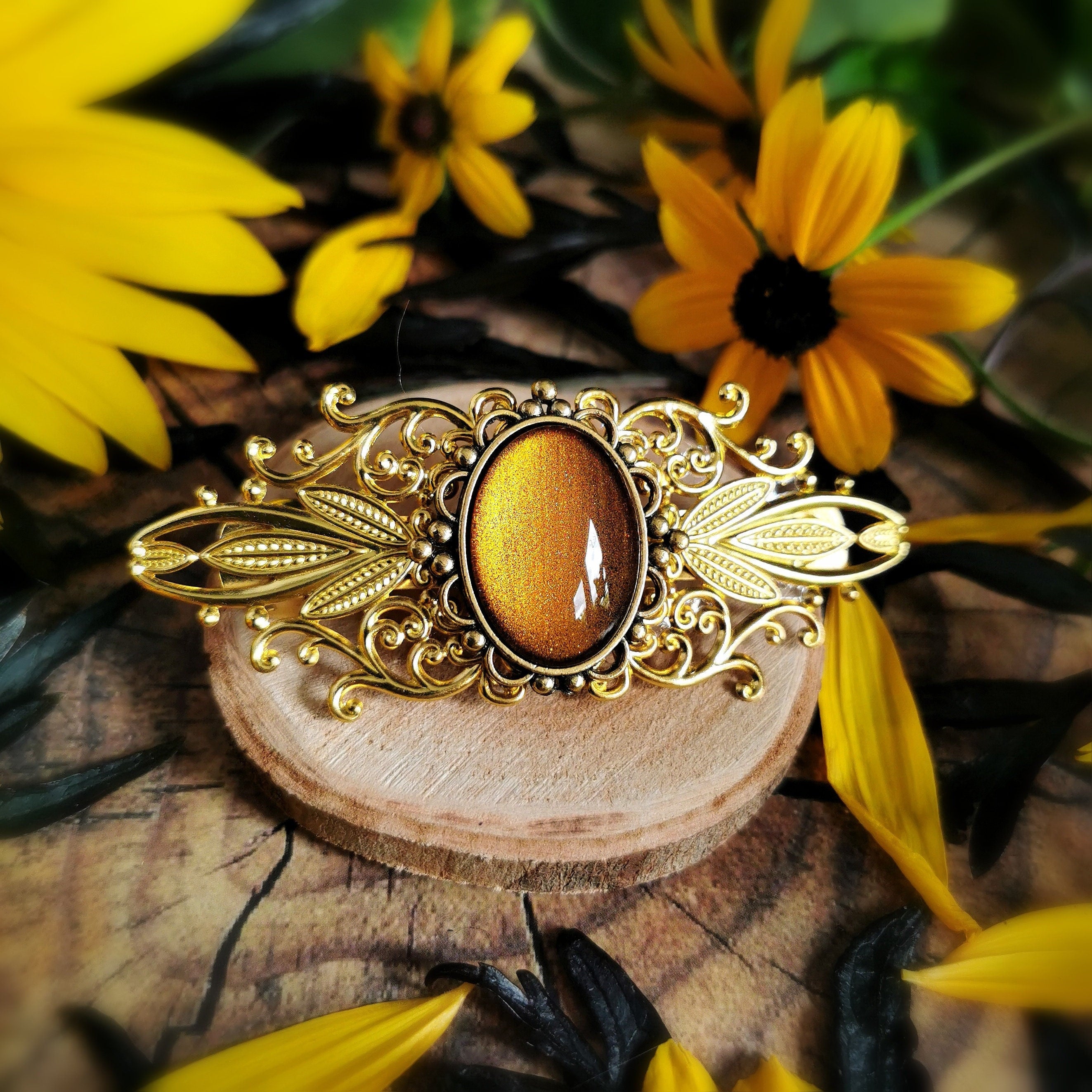 Goldene Haarspange in Wunschfarbe als Vintage Schmuck und 20er Jahre Haarschmuck Gold, Dark Academia Accessoire & Mittelalter Haarschmuck -Barrettes & Clips- BloodyBrilliants