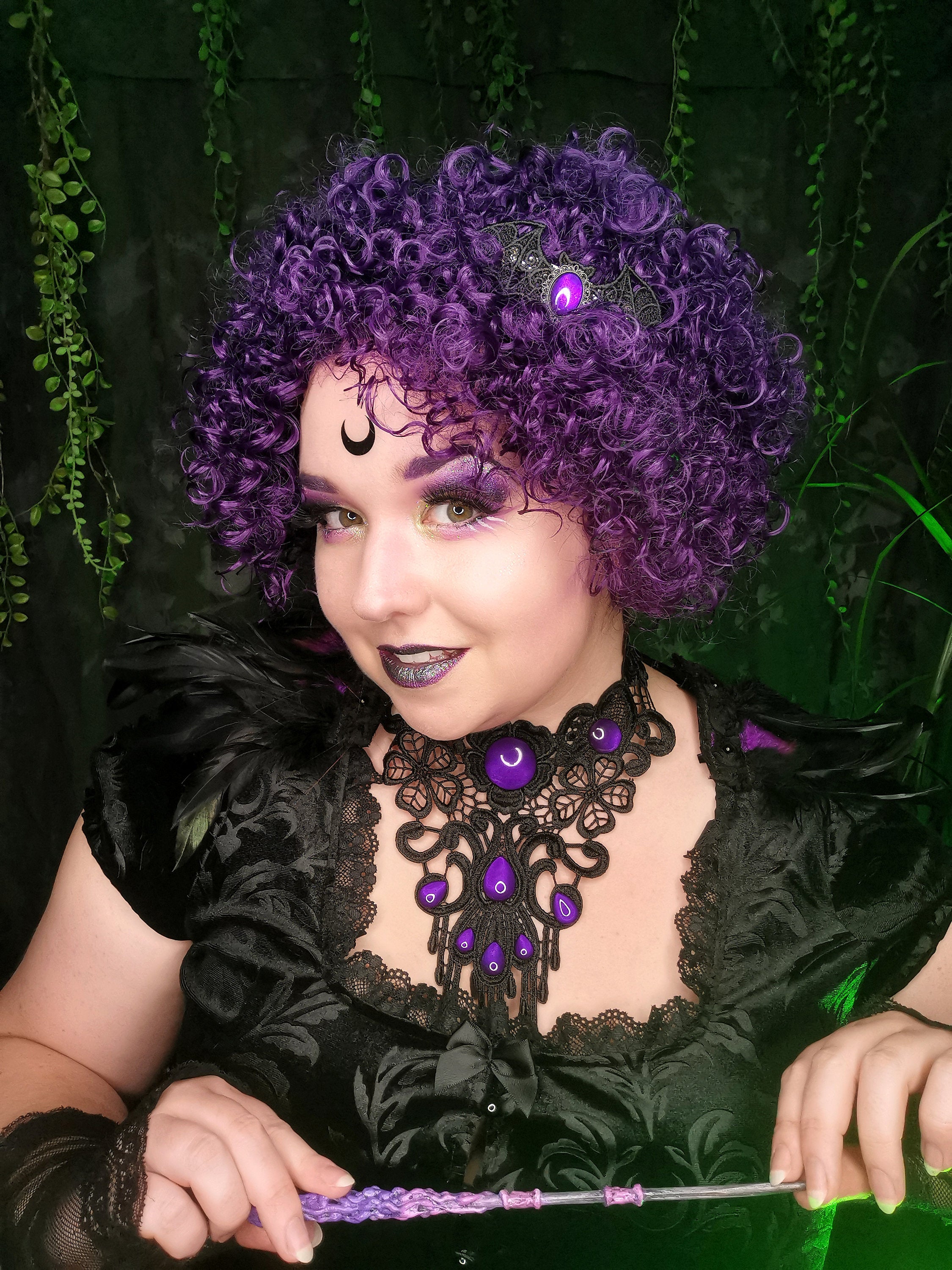 Gothic Collier schwarze Spitze Rund Tropfen mit farbigen Cabochon Glassteinen für Vampir Cosplay und Gothic Hochzeit -Chokers- BloodyBrilliants