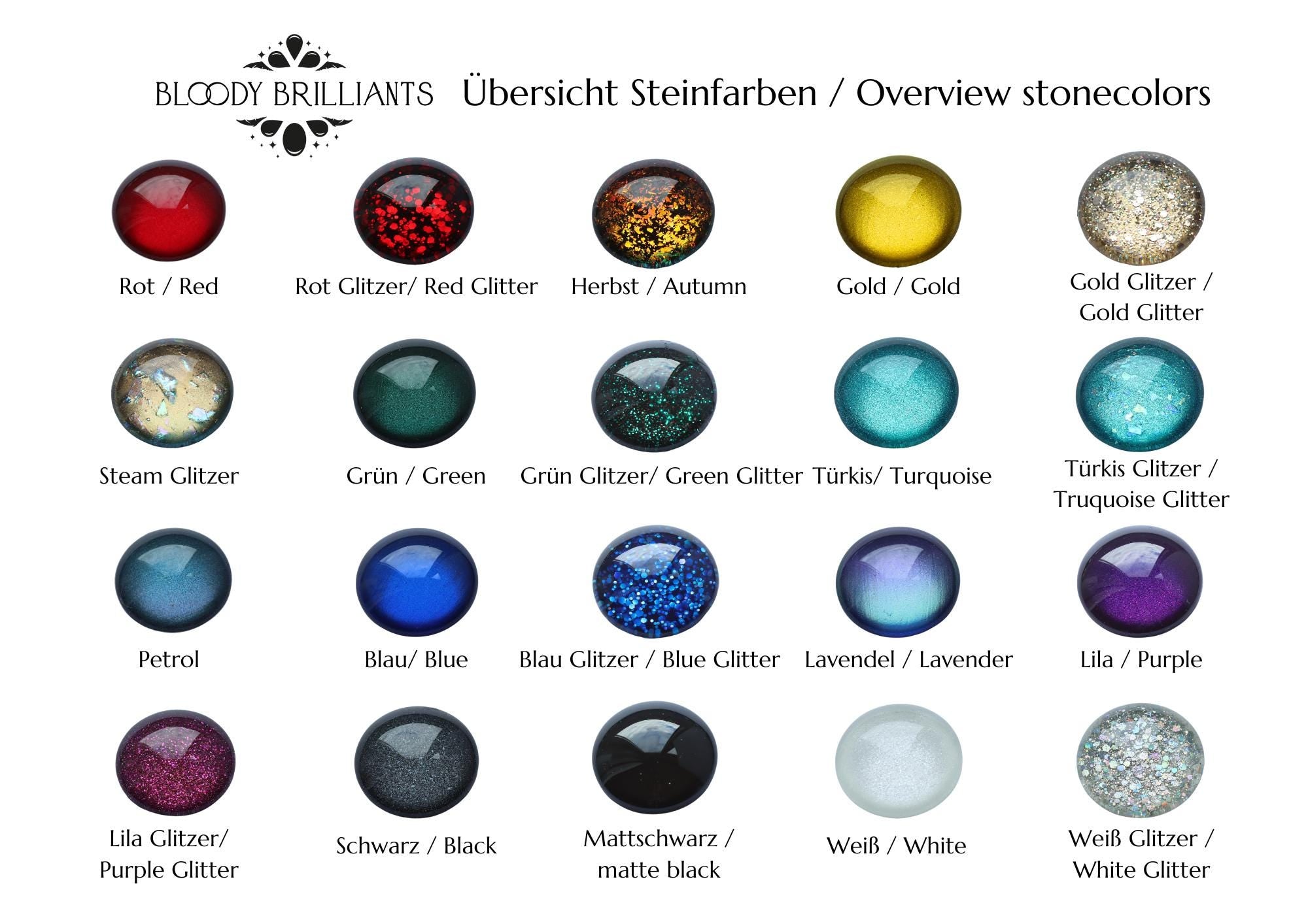 Runde Brosche Wunschfarbe aus Glassteinen in Silber und Bronze als Cosplay Schmuck und Gothic Accessoire