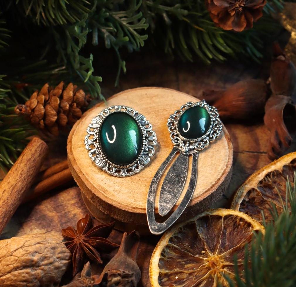 Lesezeichen mit Farbstein silber und bronze mit glänzenden metallic Glassteinen als Geschenk -Bookmarks- BloodyBrilliants