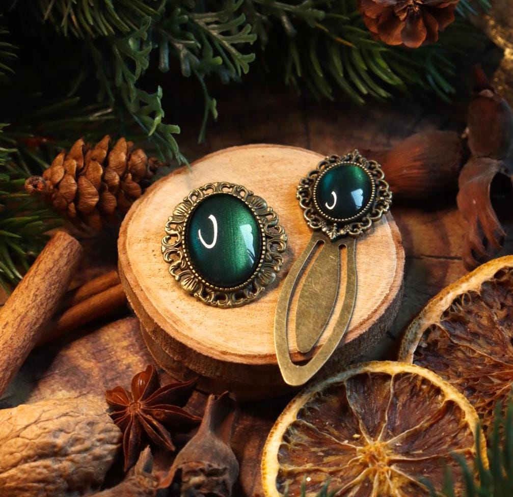 Lesezeichen mit Farbstein silber und bronze mit glänzenden metallic Glassteinen als Geschenk -Bookmarks- BloodyBrilliants