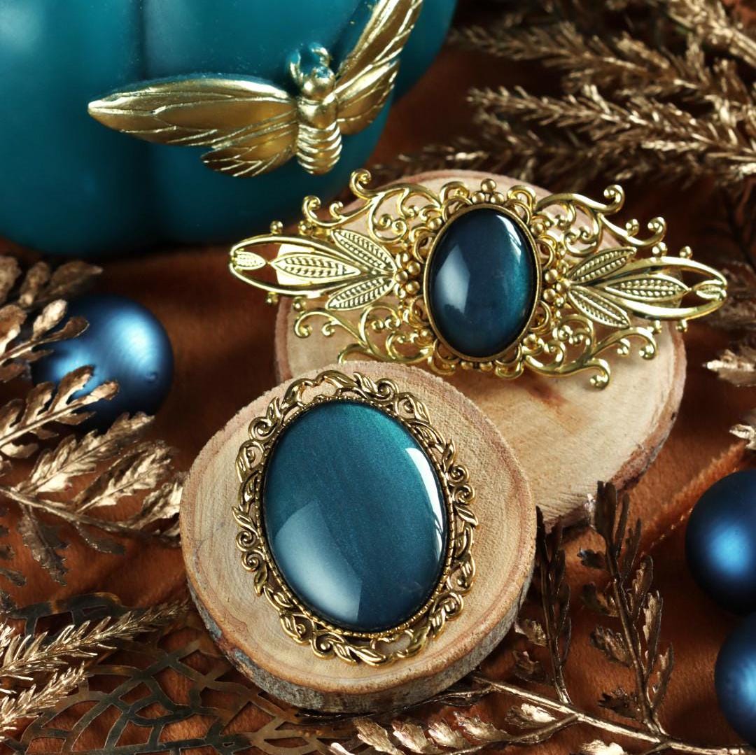 Goldene Haarspange in Wunschfarbe als Vintage Schmuck und 20er Jahre Haarschmuck Gold, Dark Academia Accessoire & Mittelalter Haarschmuck -Barrettes & Clips- BloodyBrilliants