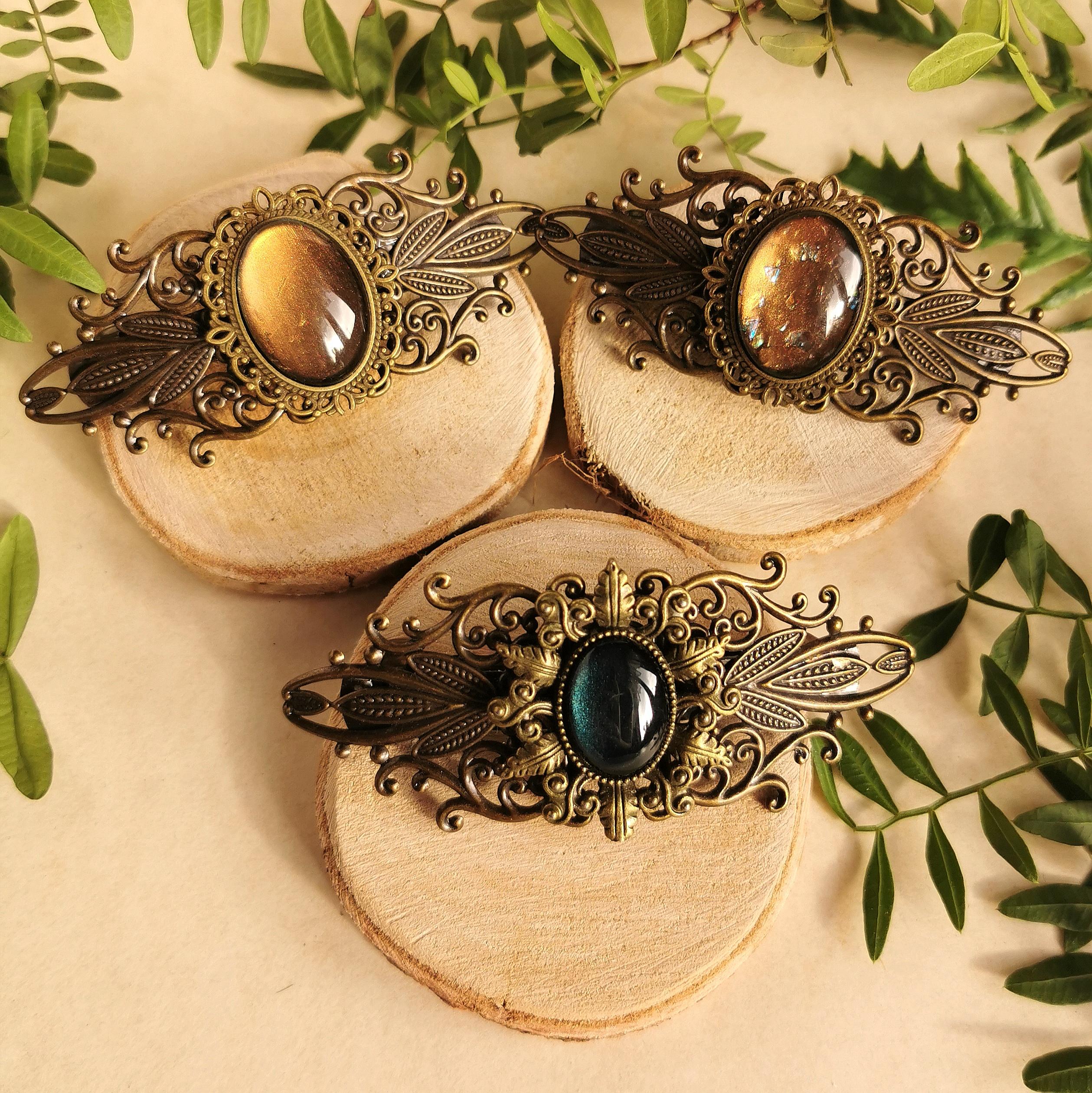 Haarspange silber Jugendstil als Gothic Schmuck, Mittelalterlicher Haarschmuck und Cosplay Accessoire als Dark Academia Geburtstagsgeschenk -Hair Jewelry- BloodyBrilliants