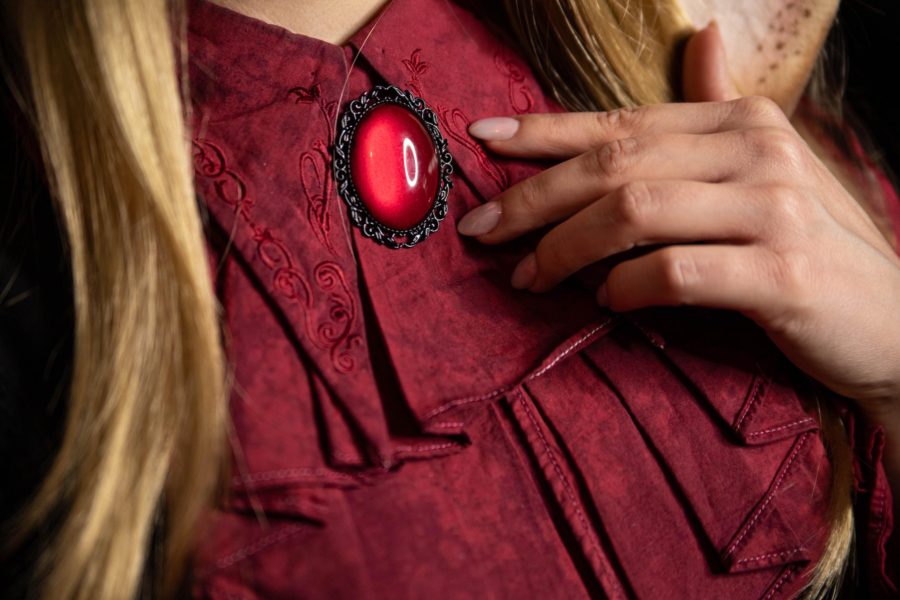 Ovale Brosche Wunschfarbe aus Glassteinen in Schwarz Silber und Bronze als Cosplay Brosche und Gothic Schmuck Accessoire -Brooches- BloodyBrilliants