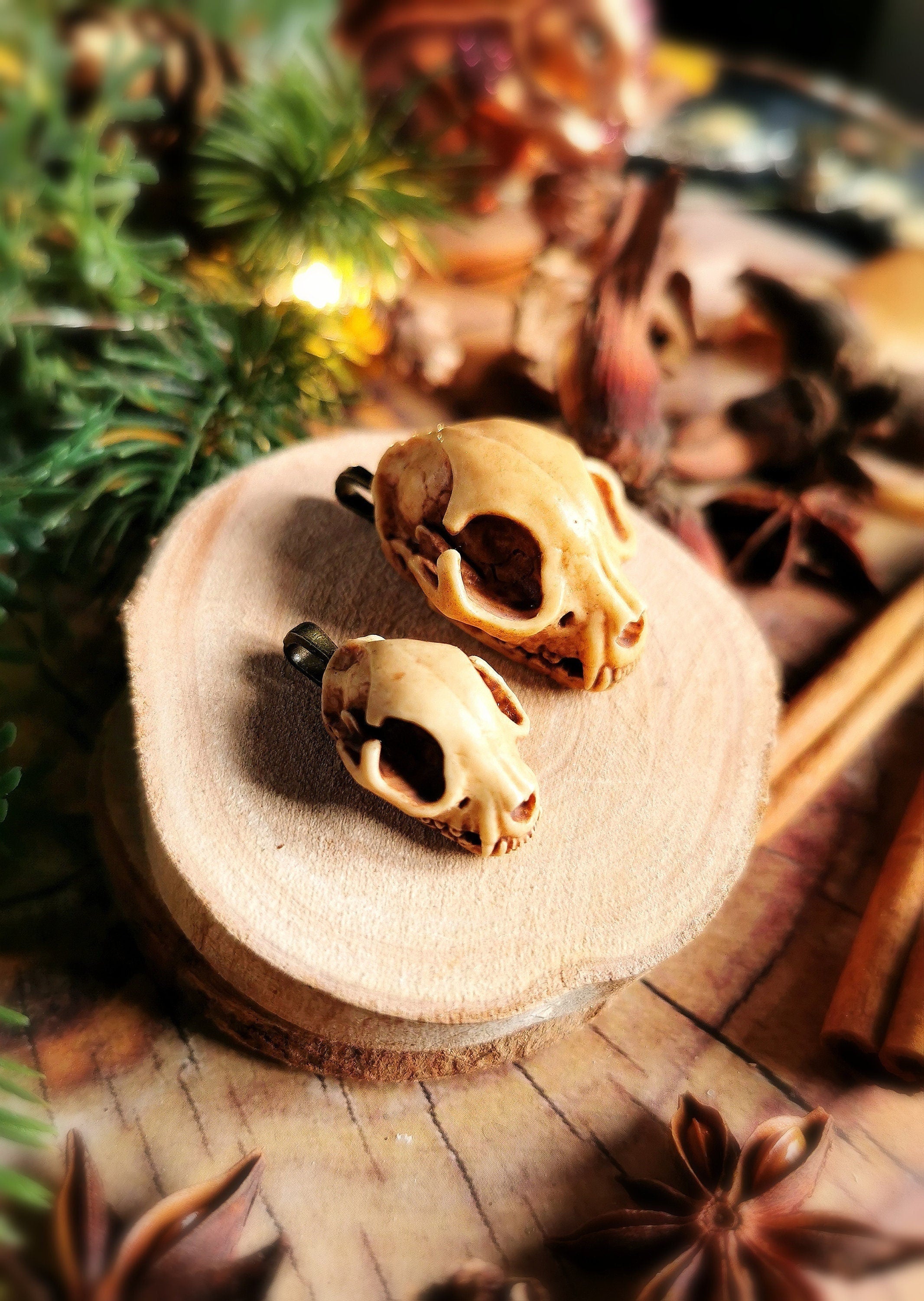 Katzen Schädel Anhänger aus Harz, Katzenschädel Kette als Mittelalter Schmuck, Gothic Schmuck für Dark Academia Outfit, Knochen Schmuck -Pendants- BloodyBrilliants