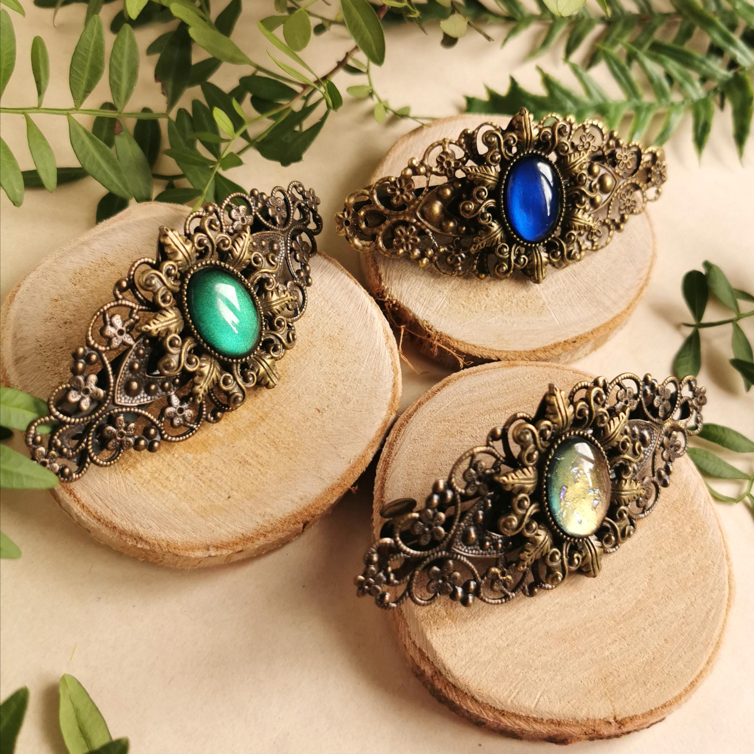Steampunk Haarschmuckset bronze aus Victorian Haarspange und zwei Haarclips in Wunschfarbe für Steampunkoutfit oder als Vintage Schmuck -Barrettes & Clips- BloodyBrilliants