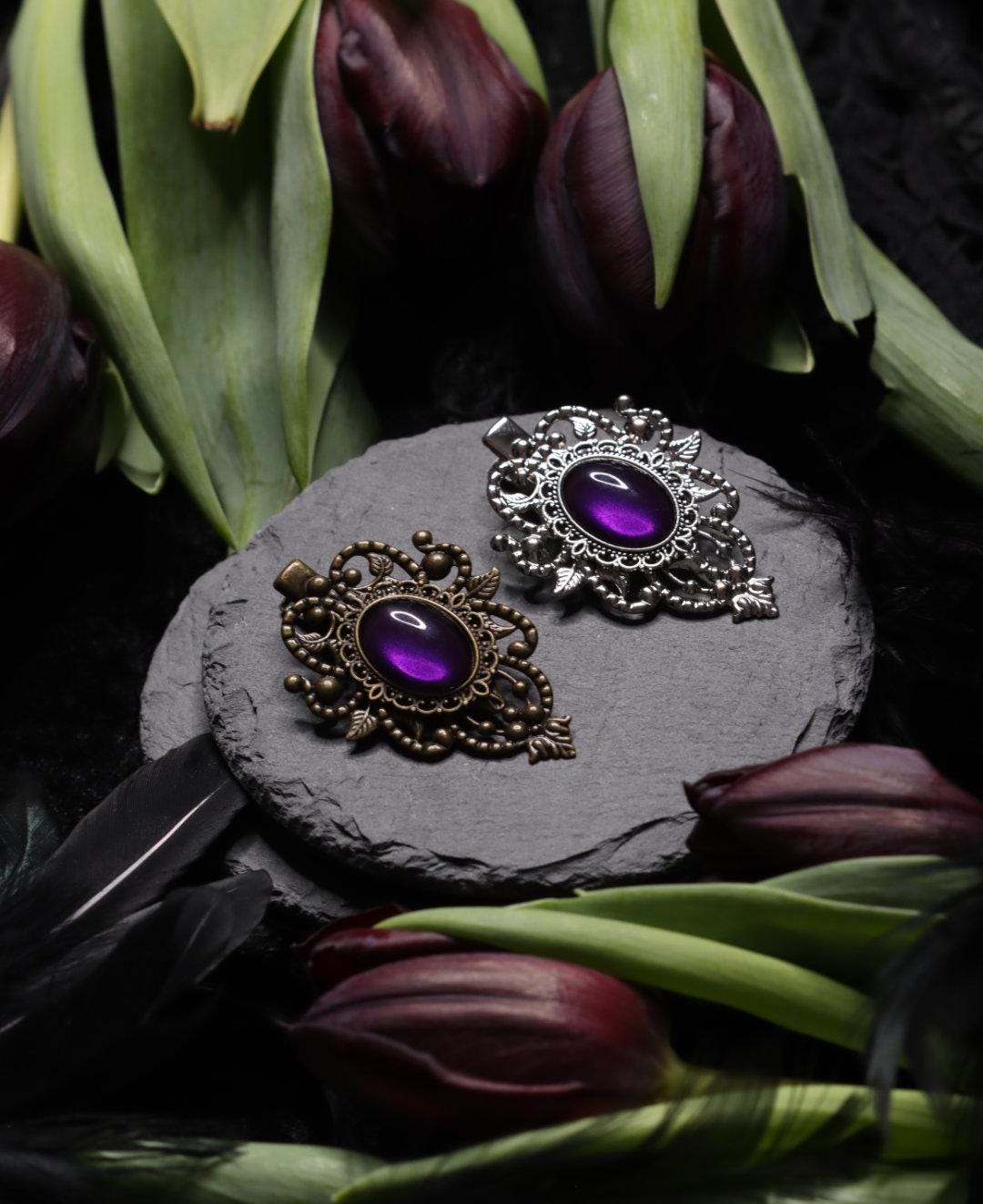 Haarclip silber viktorianisch Haarschmuck und Haarclip für Cosplay & als Gothic Geburtstagsgeschenk, Stern Haarspange für Gothic Weihnachten -Hair Jewelry- BloodyBrilliants