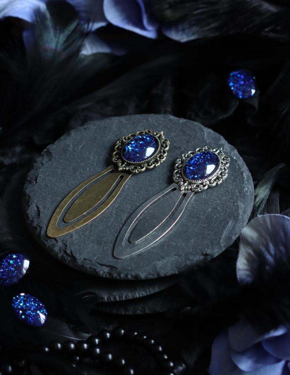 Lesezeichen mit Farbstein silber und bronze mit glänzenden metallic Glassteinen als Geschenk -Bookmarks- BloodyBrilliants