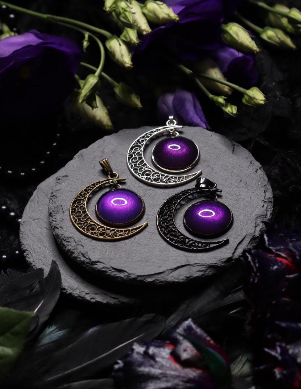 Mond Hexe Schmuckset silber mit Wunschfarbe aus Mondchoker und Haarspange in Wunschfarbe für Gothic Outfit und als Cosplay Shooting Schmuck -Jewelry Sets- BloodyBrilliants