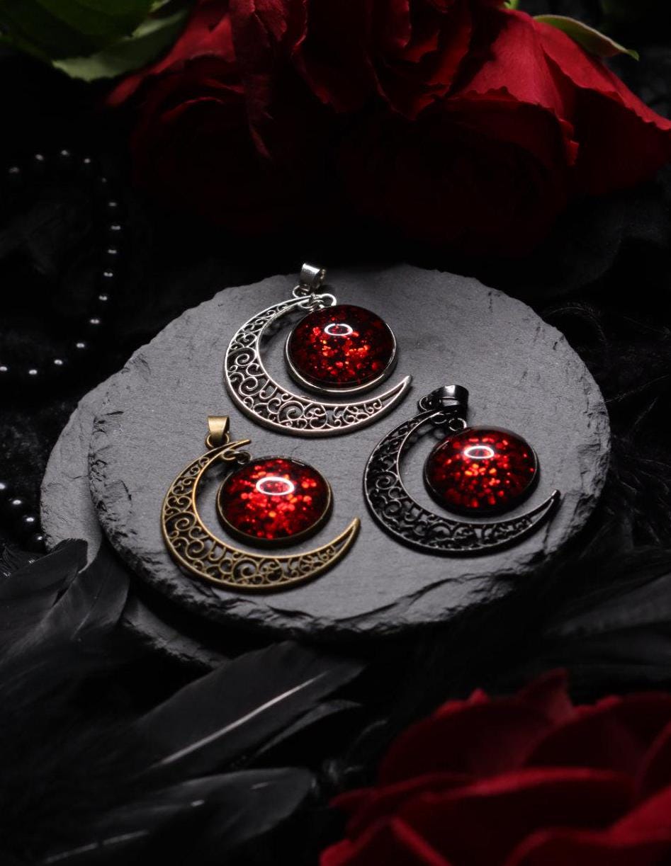 Mond Hexe Schmuckset silber mit Wunschfarbe aus Mondchoker und Haarspange in Wunschfarbe für Gothic Outfit und als Cosplay Shooting Schmuck -Jewelry Sets- BloodyBrilliants