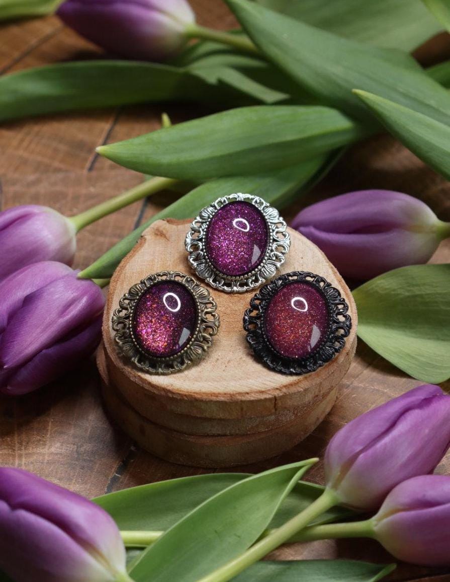 Ovale Brosche Wunschfarbe aus Glassteinen in Schwarz Silber und Bronze als Cosplay Schmuck und Gothic Geschenk -Brooches- BloodyBrilliants