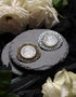 Runde Brosche Wunschfarbe aus Glassteinen in Silber und Bronze als Cosplay Schmuck und Gothic Accessoire