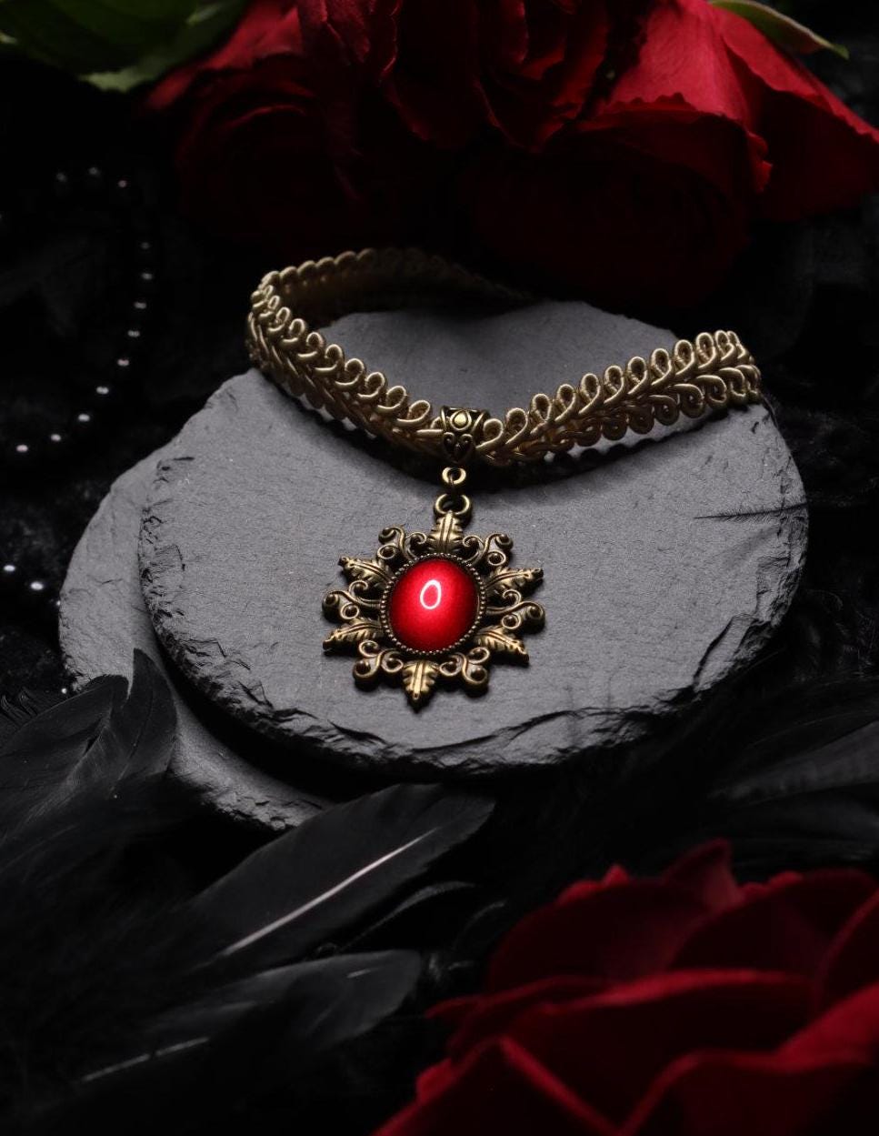 Choker gold mit Stern – goldene Choker Kette, Steampunk Kette, 20er Jahre Accessoire, Vintage Kette für Thanksgiving & Vintage Weihnachten -Chokers- BloodyBrilliants