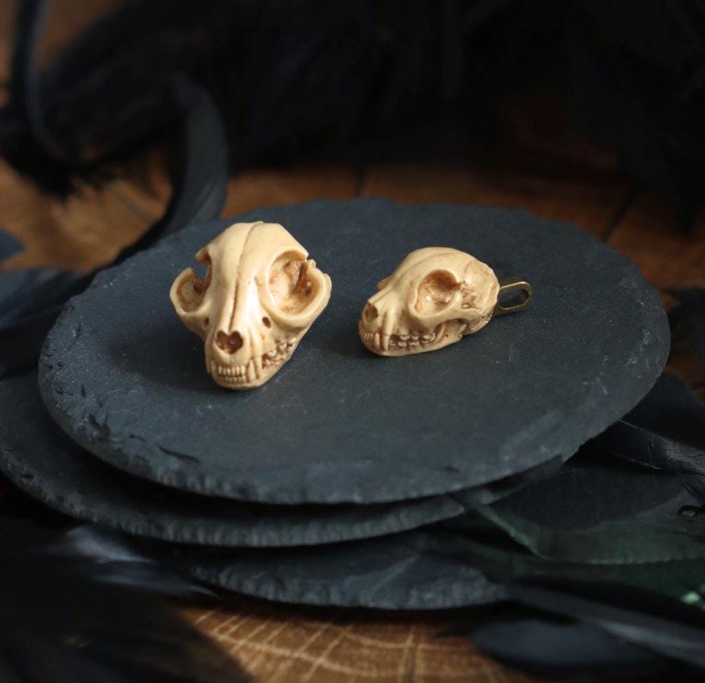 Katzen Schädel Anhänger aus Harz, Katzenschädel Kette als Mittelalter Schmuck, Gothic Schmuck für Dark Academia Outfit, Knochen Schmuck -Pendants- BloodyBrilliants