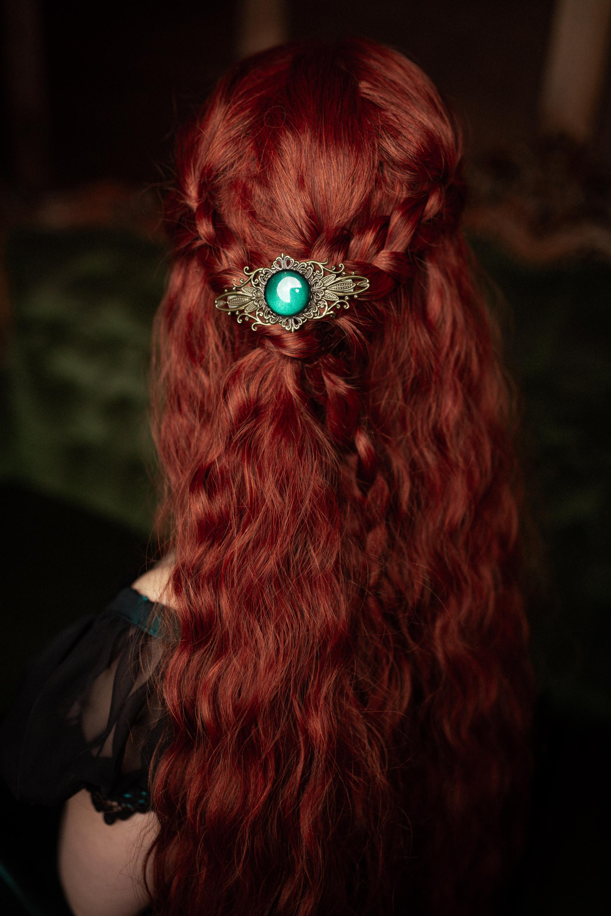 Steampunk Schmuckset Wunschfarbe aus Collier, Haarspange und Ohrringen mit farbigen Glassteinen für Boho Outfit und Vintage Hochzeit -Chokers- BloodyBrilliants