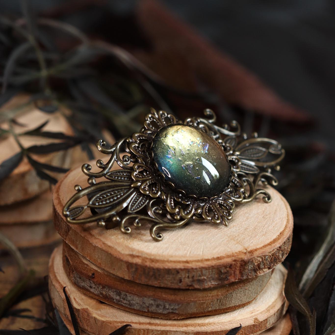 Steampunk Schmuckset Wunschfarbe aus Collier, Haarspange und Ohrringen mit farbigen Glassteinen für Boho Outfit und Vintage Hochzeit -Chokers- BloodyBrilliants