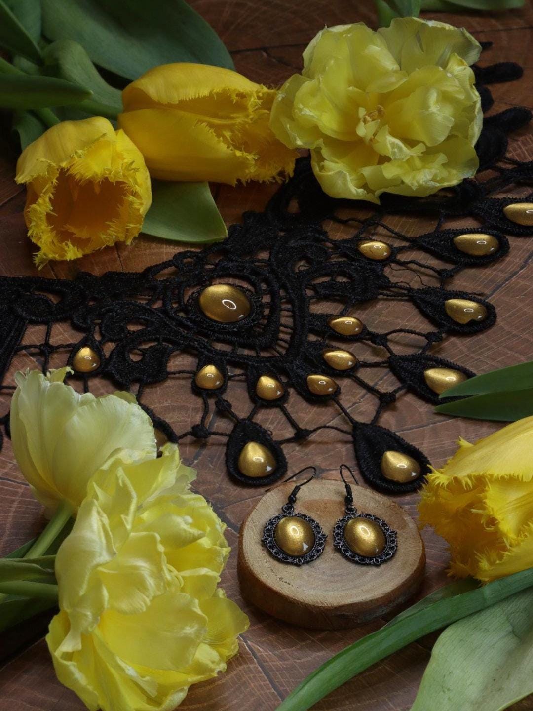 Gothic Schmuckset Wunschfarbe aus Collier, Fledermaus Haarspange und Ohrringen mit farbigen Glassteinen für Hexen Outfit und Gothic Hochzeit -Chokers- BloodyBrilliants