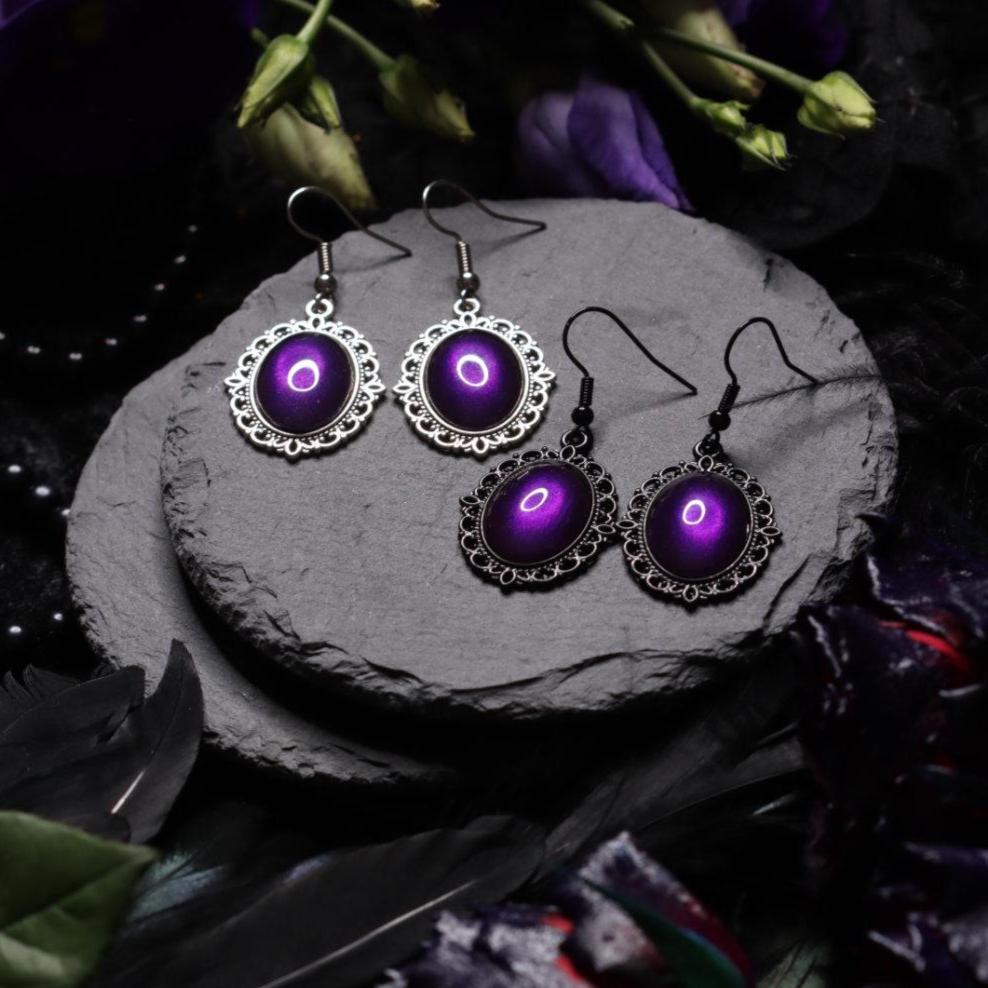 Ohrringe Oval hängend verziert mit farbigen Glassteinen in Silber Bronze Schwarz als edler Alltagsschmuck und als Geburtstagsgeschenk -Dangle & Drop Earrings- BloodyBrilliants