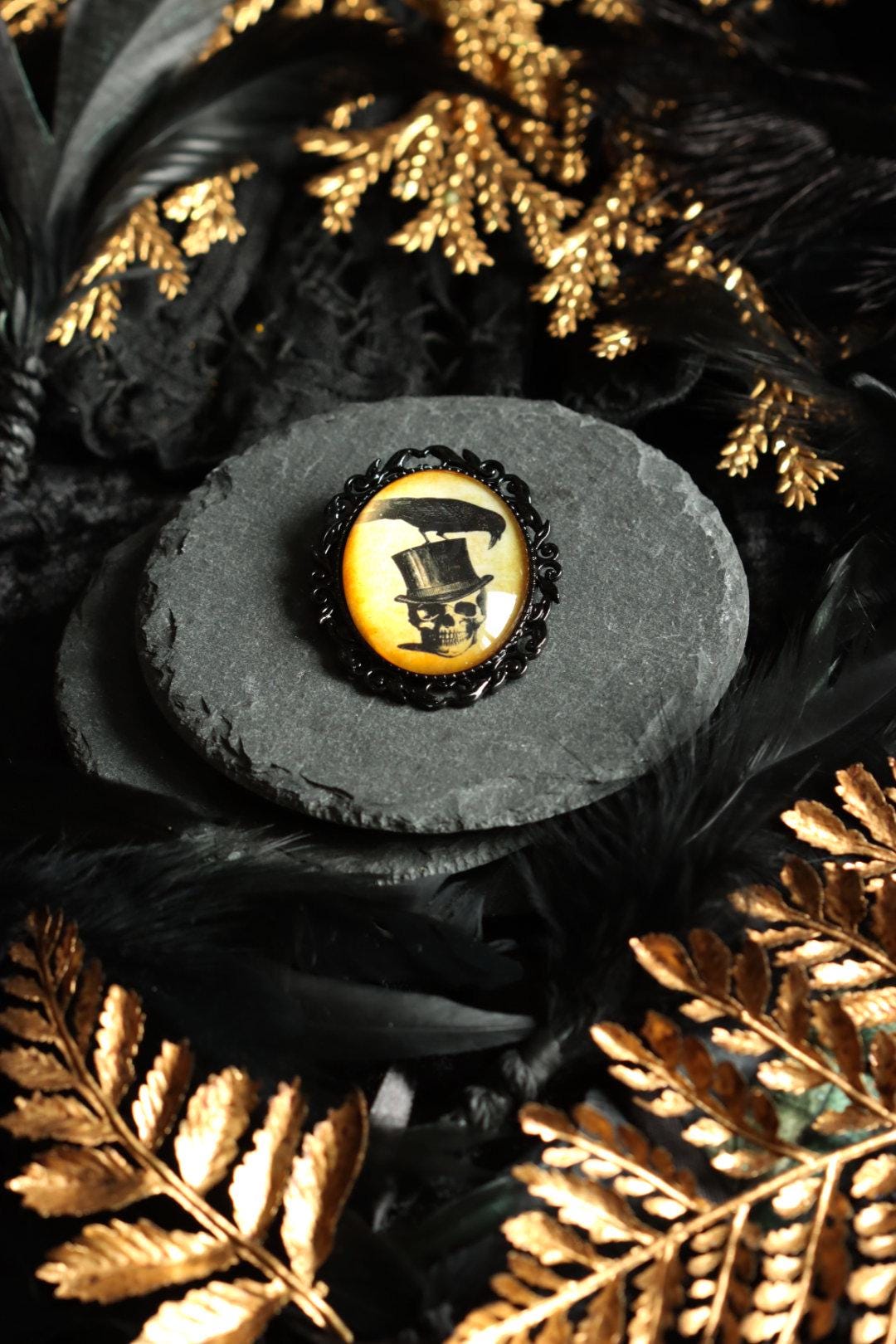 Schädel Zylinder Rabe Anhänger und Ohrringe in schwarz als Vintage Kette für Gothic Outfit und als Cosplay Schmuck -Pendants- BloodyBrilliants