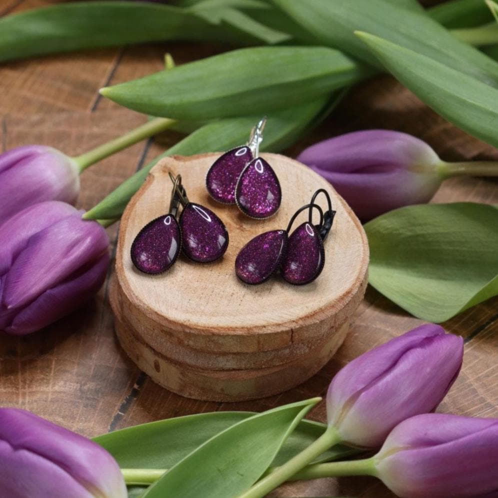 Tropfen Ohrringe hängend als Schmuckset mit Tropfen Kette mit Stein in Wunschfarbe, Gothic Ohrringe schwarz als Gothic Schmuck -Dangle & Drop Earrings- BloodyBrilliants