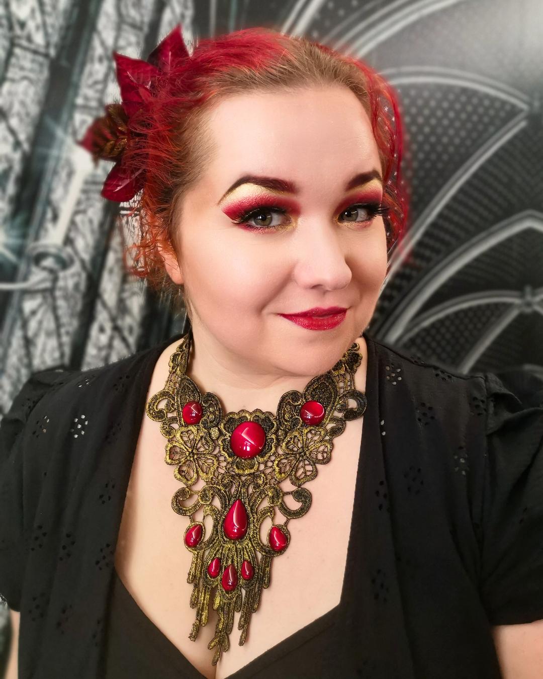 Steampunk Collier bronze aus Spitze mit farbigen Glassteinen für Cosplay als Steampunk Choker oder für Hexen Geburtstag -Chokers- BloodyBrilliants