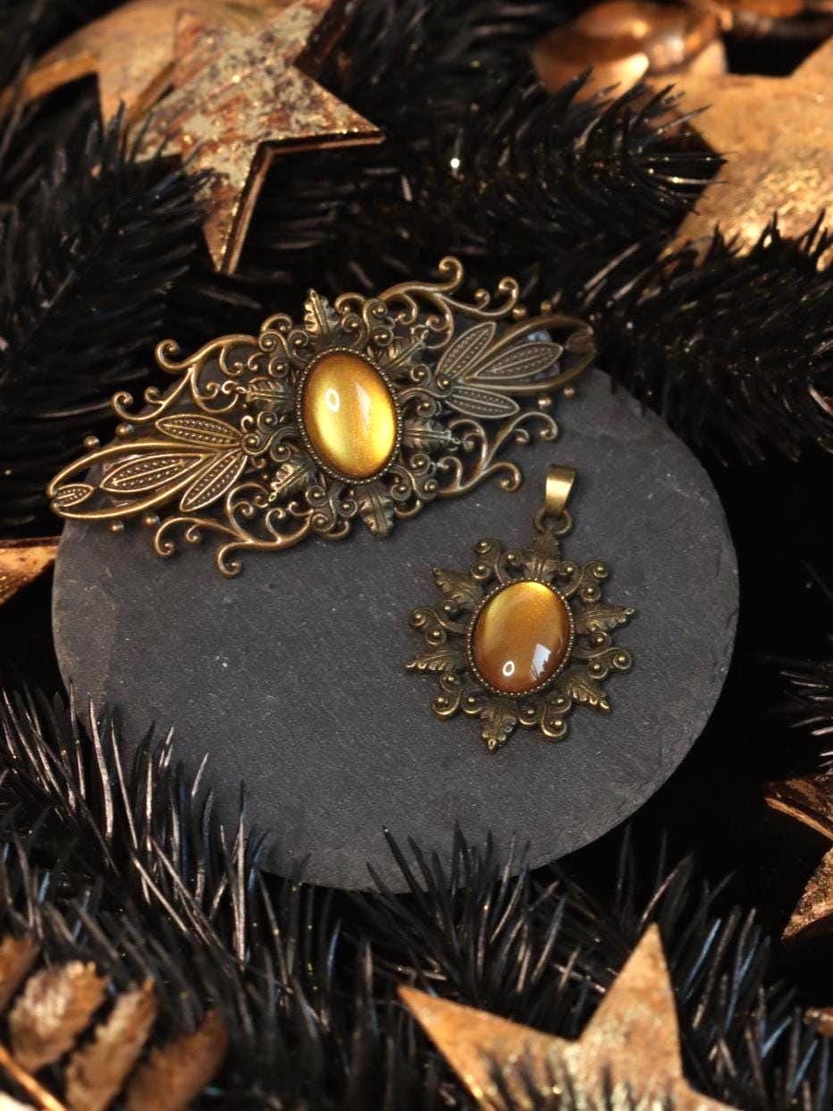 Stern Kette & Stern Haarspange bronze in Wunschfarbe für Steampunk Outfit und als Vintage Schmuck gold für Mittelalter Weihnachten -Jewelry Sets- BloodyBrilliants