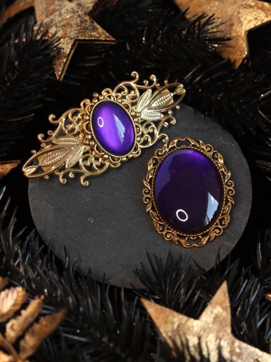 Haarspange & Brosche gold als Weihnachts Schmuckset in Wunschfarbe, Vintage Schmuck für Mittelalter Adventskalender Dark Academia Accessoire -Jewelry Sets- BloodyBrilliants