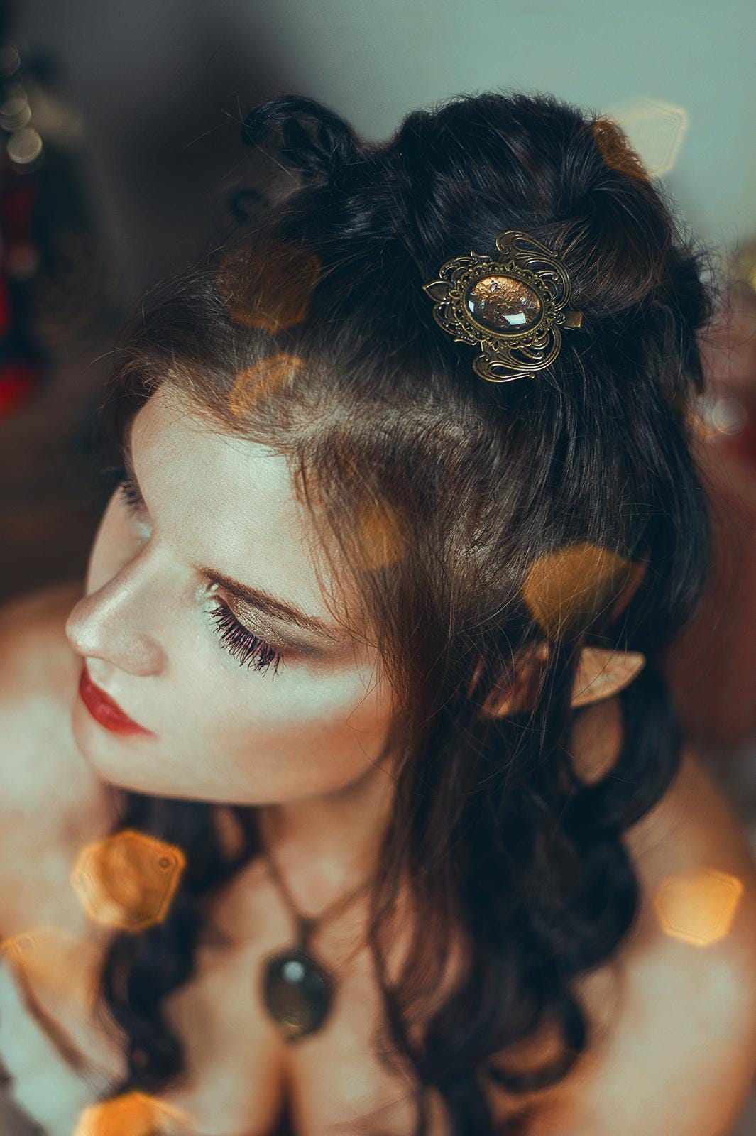 Haarspange & Brosche bronze als Steampunk Schmuckset in Wunschfarbe, Vintage Schmuck für Mittelalter Weihnachten, Dark Academia Accessoire -Jewelry Sets- BloodyBrilliants