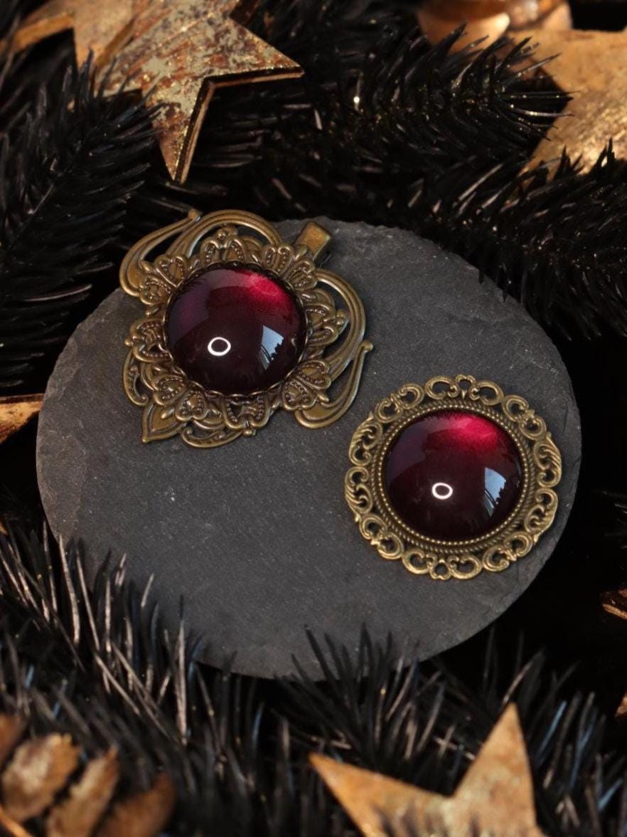 Haarspange & Brosche bronze als Steampunk Schmuckset in Wunschfarbe, Vintage Schmuck für Mittelalter Weihnachten, Dark Academia Accessoire -Jewelry Sets- BloodyBrilliants
