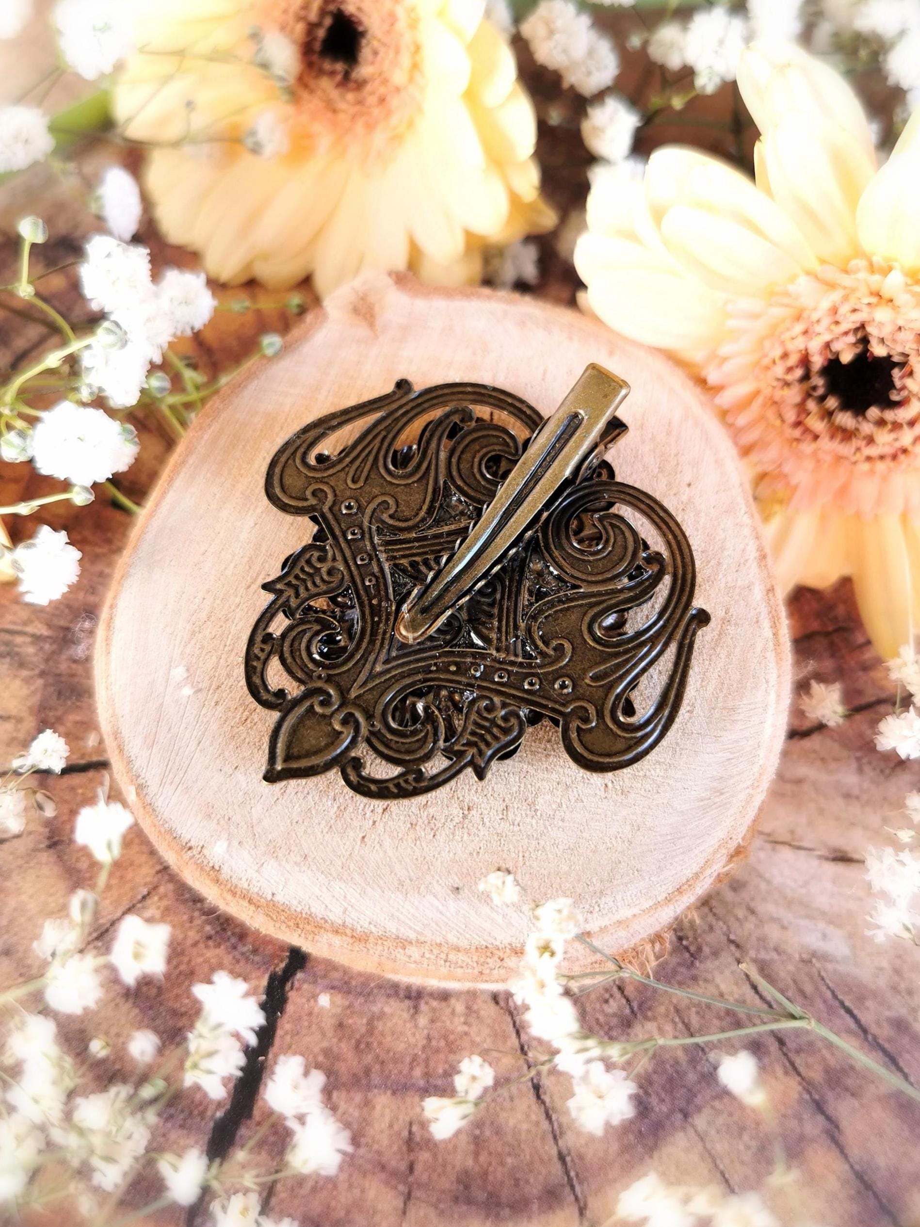 Haarspange & Brosche bronze als Steampunk Schmuckset in Wunschfarbe, Vintage Schmuck für Mittelalter Weihnachten, Dark Academia Accessoire -Jewelry Sets- BloodyBrilliants