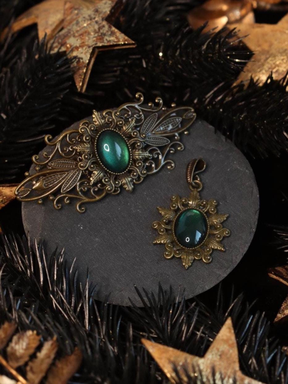 Stern Kette & Stern Haarspange bronze in Wunschfarbe für Steampunk Outfit und als Vintage Schmuck gold für Mittelalter Weihnachten -Jewelry Sets- BloodyBrilliants