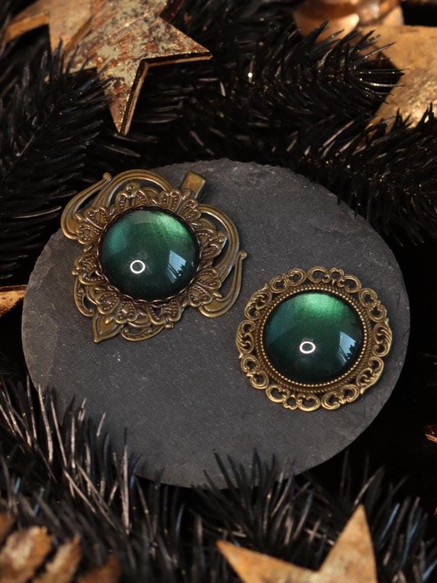 Haarspange & Brosche bronze als Steampunk Schmuckset in Wunschfarbe, Vintage Schmuck für Mittelalter Weihnachten, Dark Academia Accessoire -Jewelry Sets- BloodyBrilliants