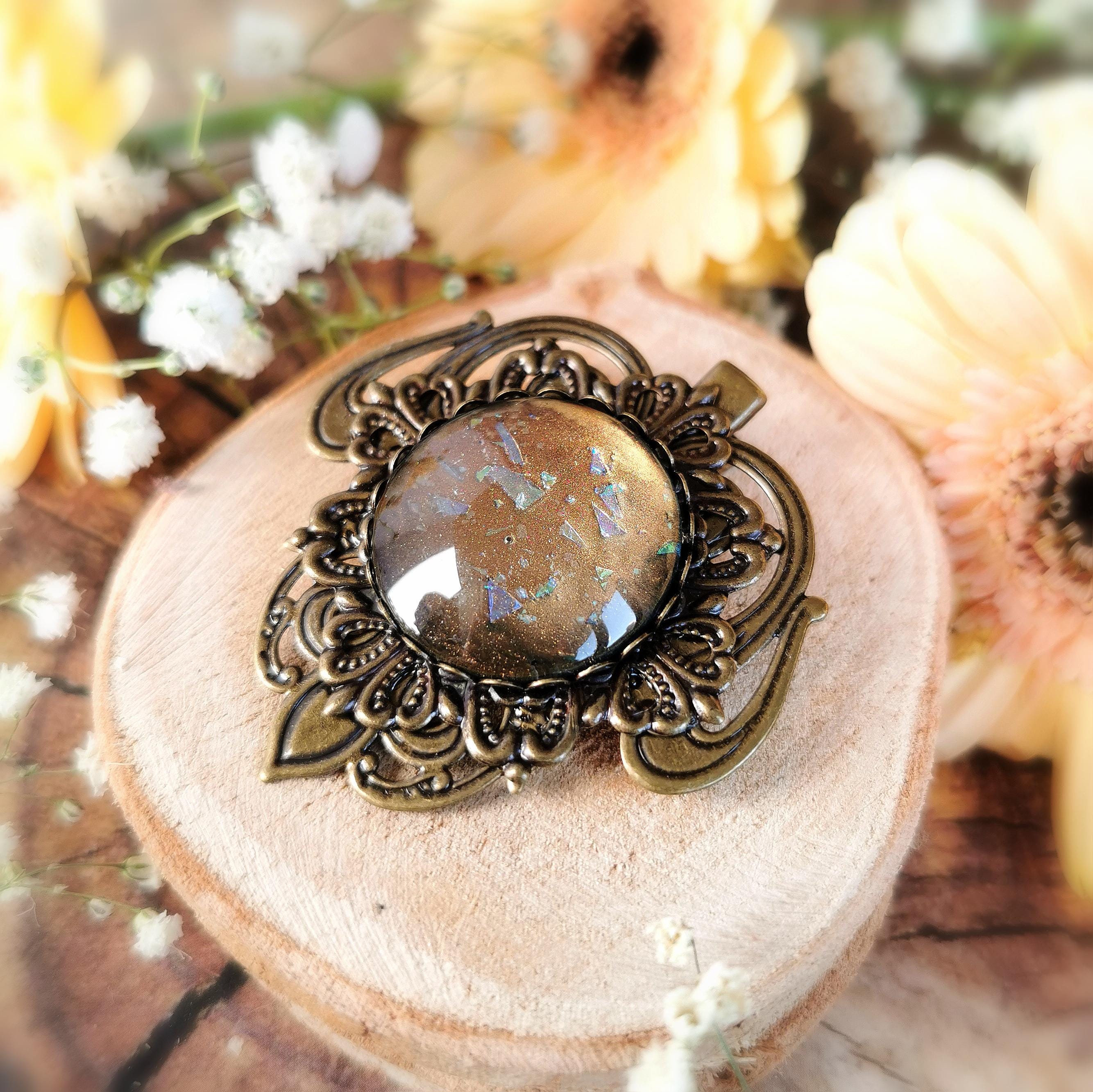 Haarspange & Brosche bronze als Steampunk Schmuckset in Wunschfarbe, Vintage Schmuck für Mittelalter Weihnachten, Dark Academia Accessoire -Jewelry Sets- BloodyBrilliants